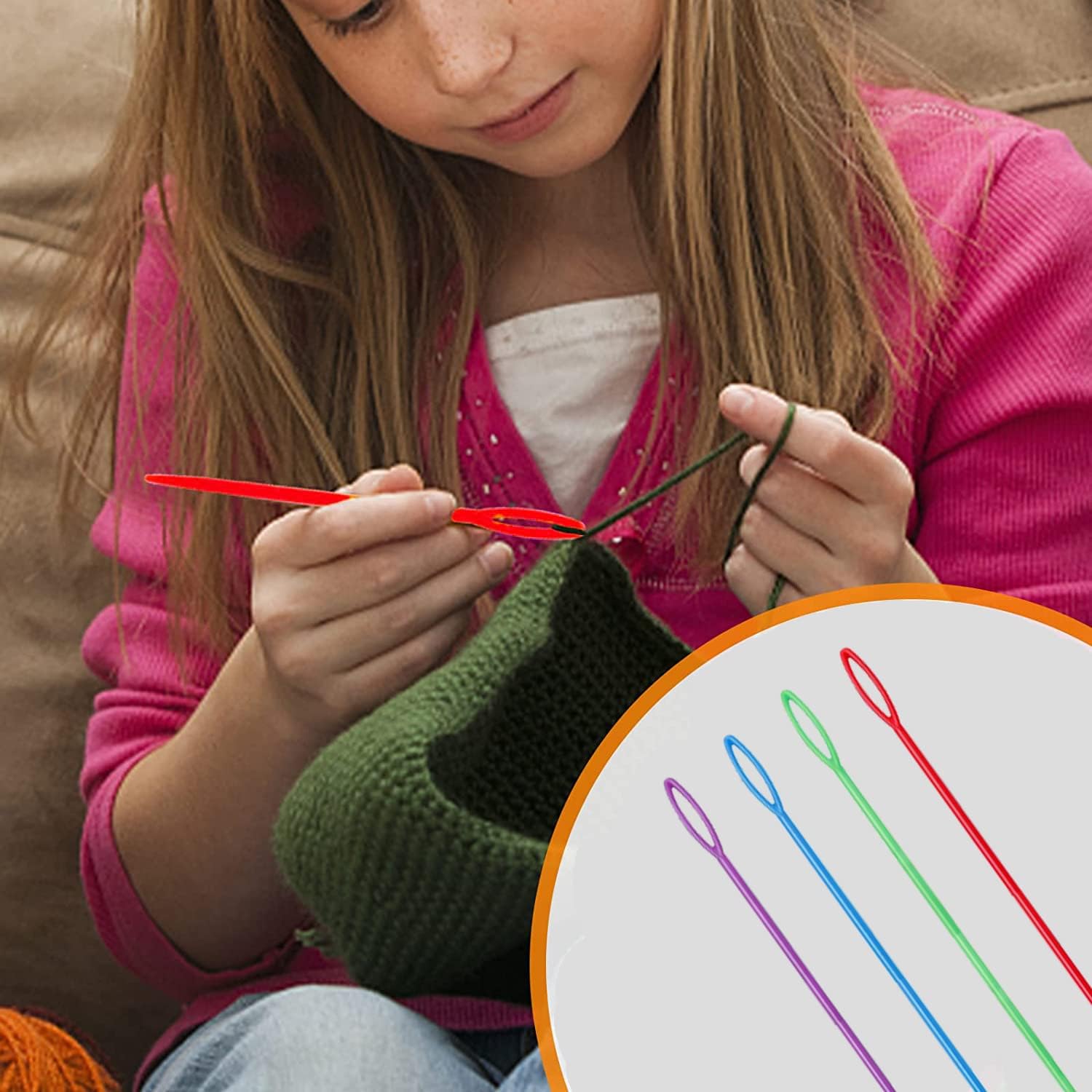 Agujas de hilo grandes para coser a mano, agujas de coser de plástico para niños, agujas de tejido de plástico para hilo y manualidades, 40 agujas