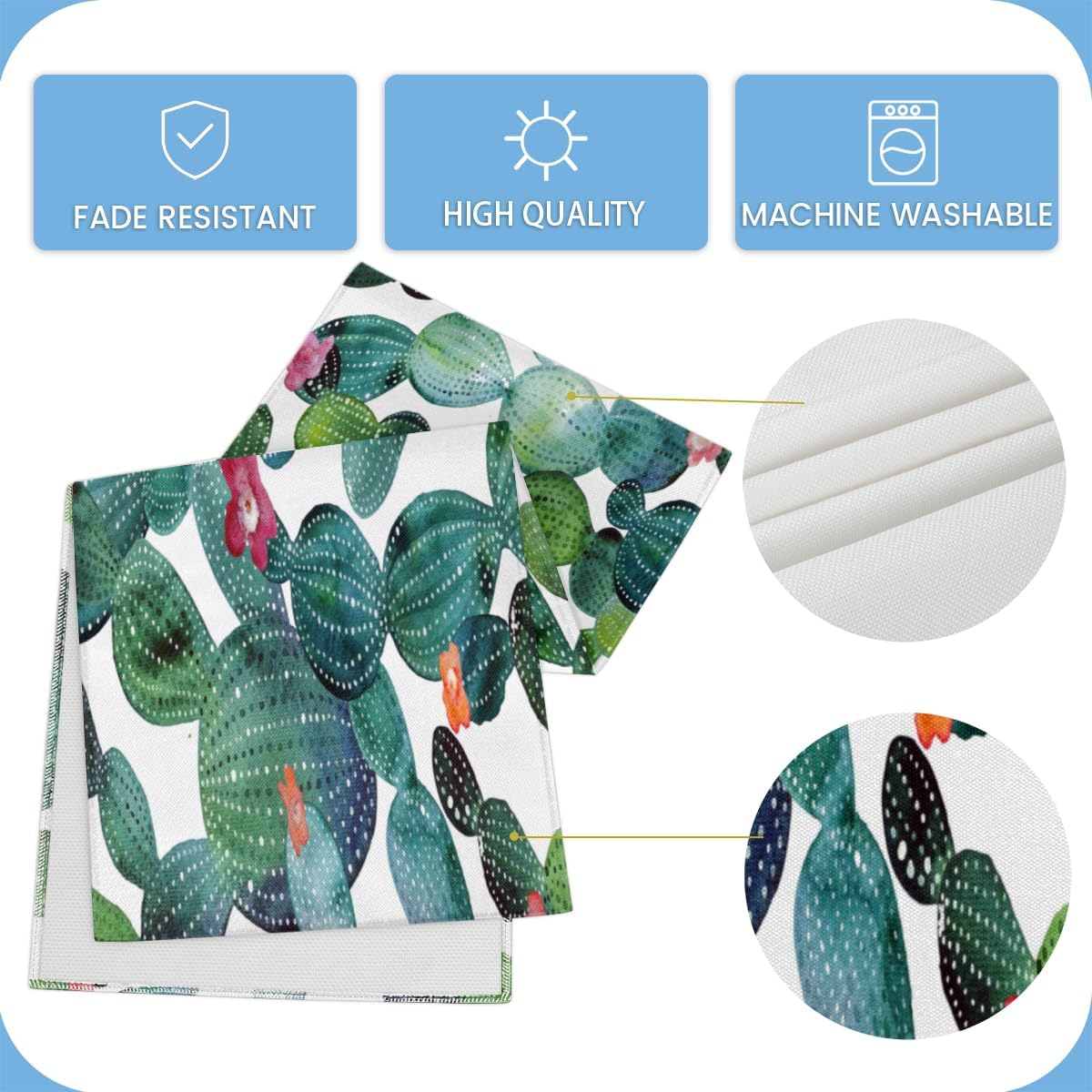 Table Runner Tropical Cactus Pattern, Rustic Linen Table Cloth, Kitchen Dining Table Decoration for Home Party Decor 13 x 48 Inches