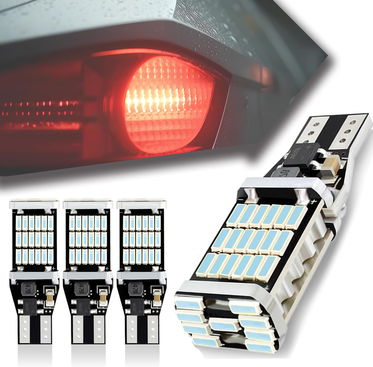 4 luces de freno T15 para automóvil, 4014-45smd DC 12V 360 de alto brillo, luz de marcha atrás, repuesto de señal de giro, LED Canbus continuo