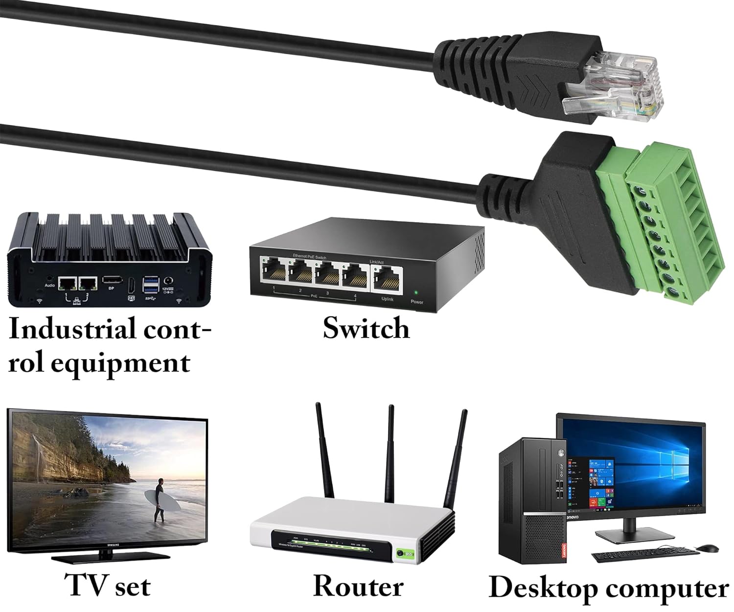 zdyCGTime Adaptador de terminal de tornillo RJ45 macho a 8 pines RJ458P 8C, extensor de cable Ethernet Cat5 a 8 pines, terminal de tornillo sin