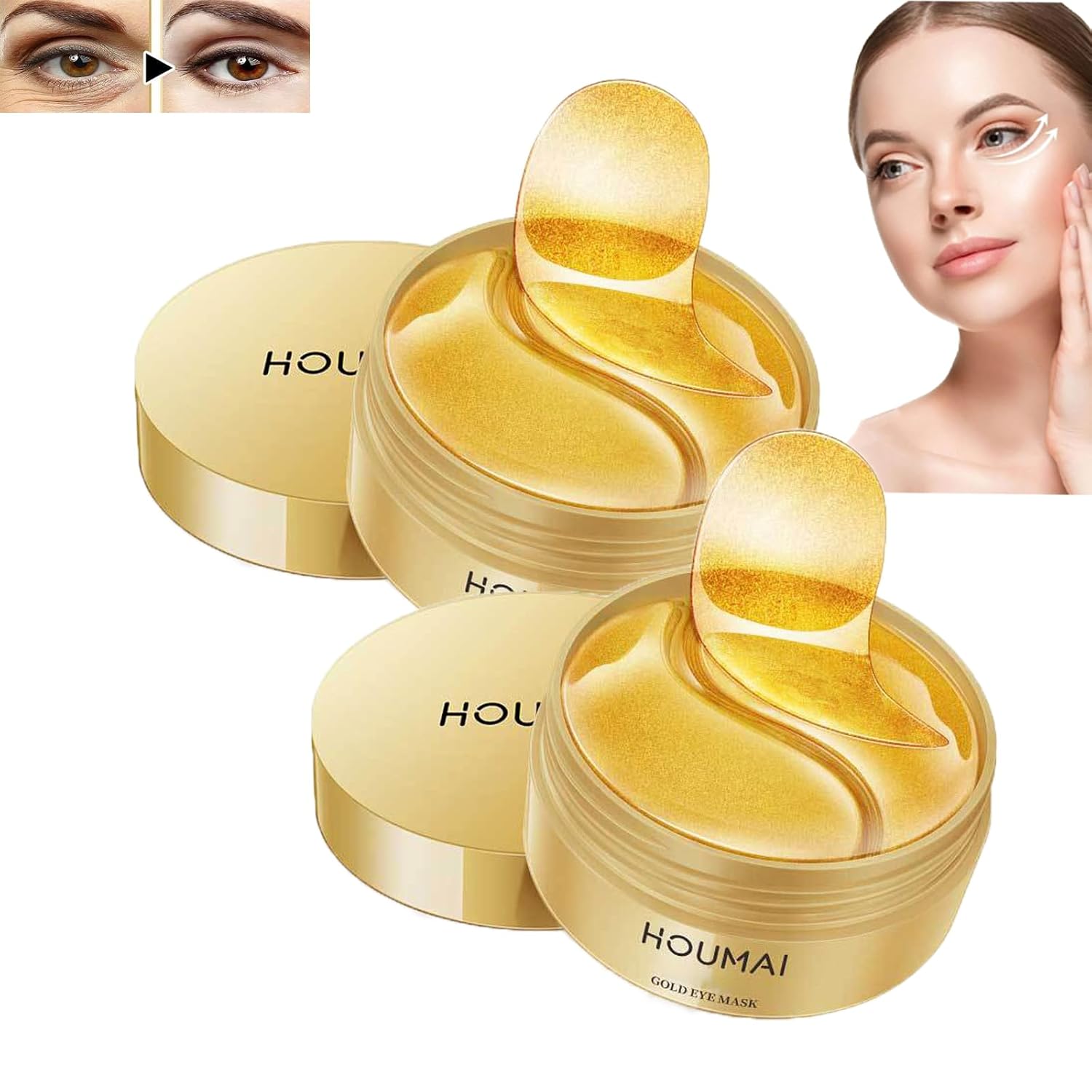 Houmai – Máscara de ojos dorada, Houmai Gold – Máscara hidratante radiante para ojos, parches de colágeno para ojeras, colágeno antienvejecimiento