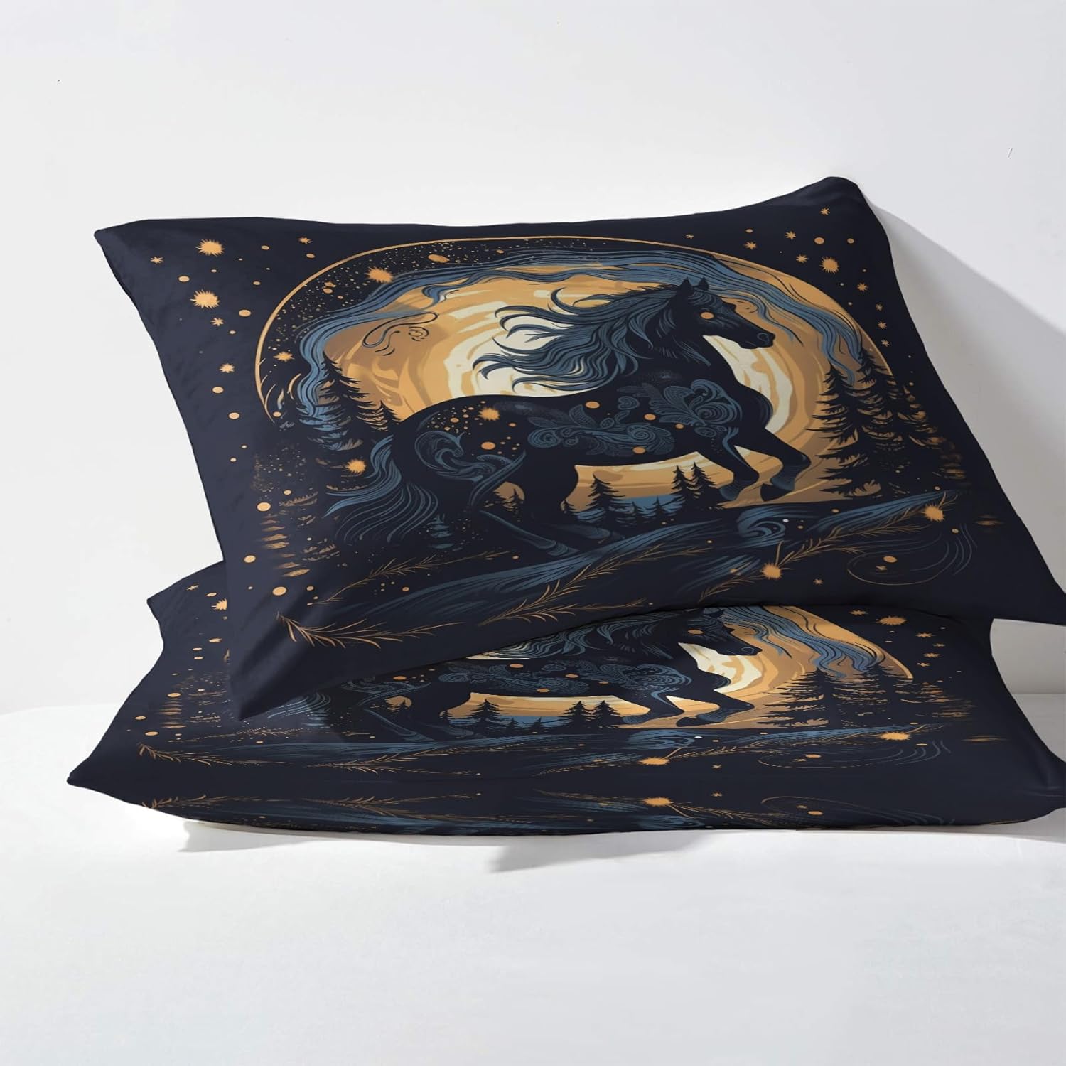 Sábanas de caballo tamaño Queen, sábanas de animales, sábanas y fundas de almohada estampadas de 4 piezas, sábana bajera ajustable de microfibra