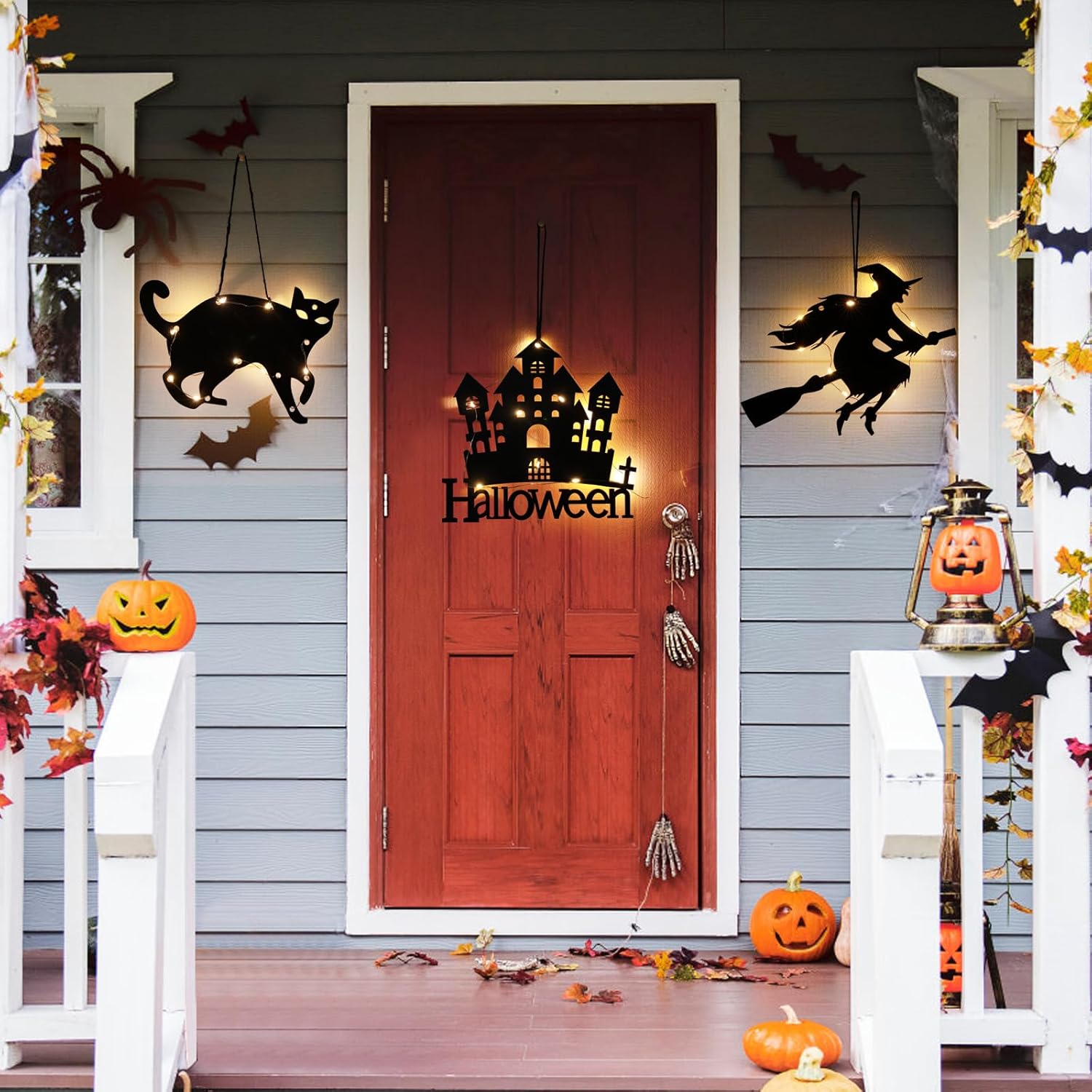 Rainhonor Decoraciones de Halloween, luces de calabaza de Halloween, para ventana, funciona con pilas, luces colgantes para ventana de interior,