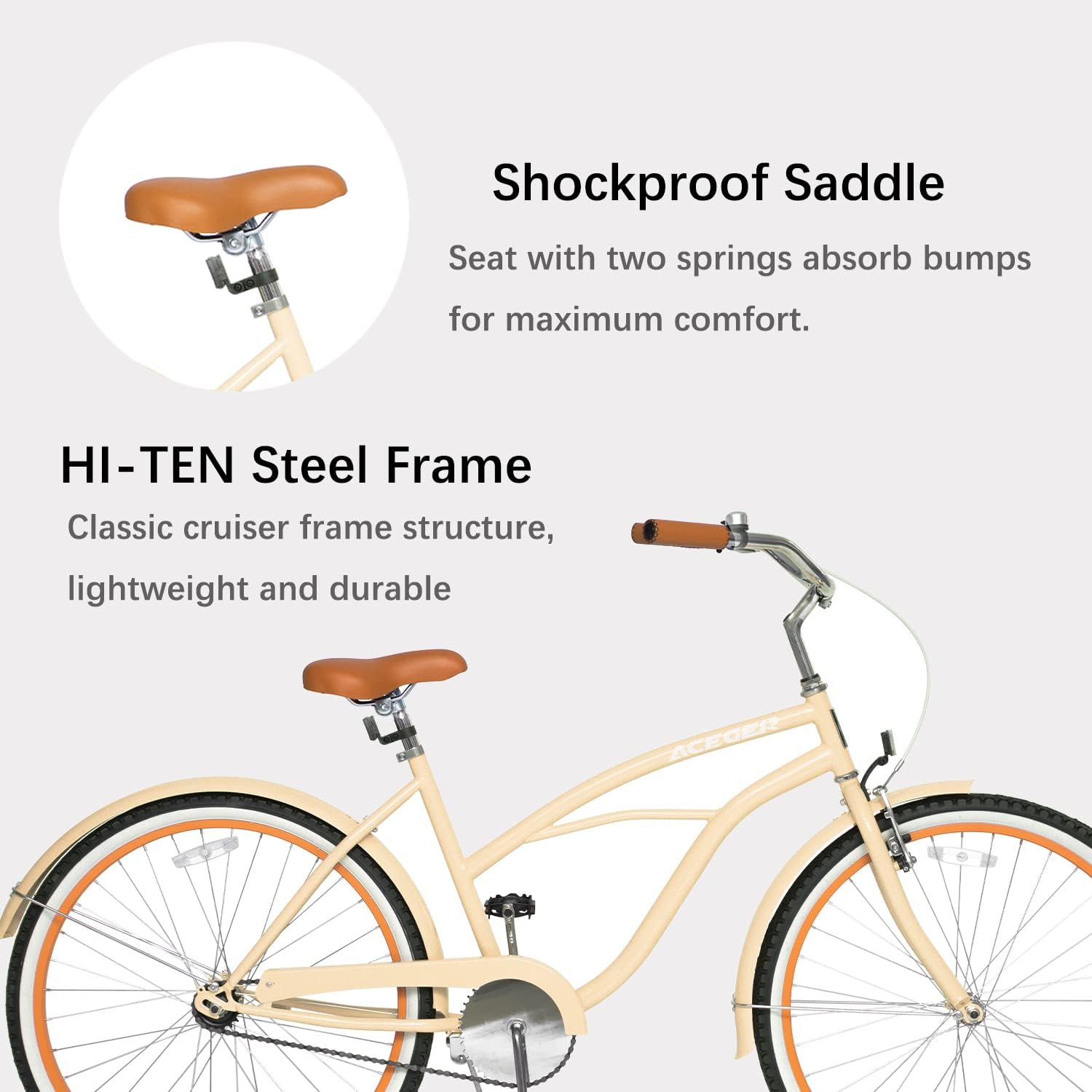 ACEGER Bicicleta de playa de 24 y 26 pulgadas para mujer, de una sola velocidad y 7 velocidades, bicicleta híbrida para adultos, marco de acero