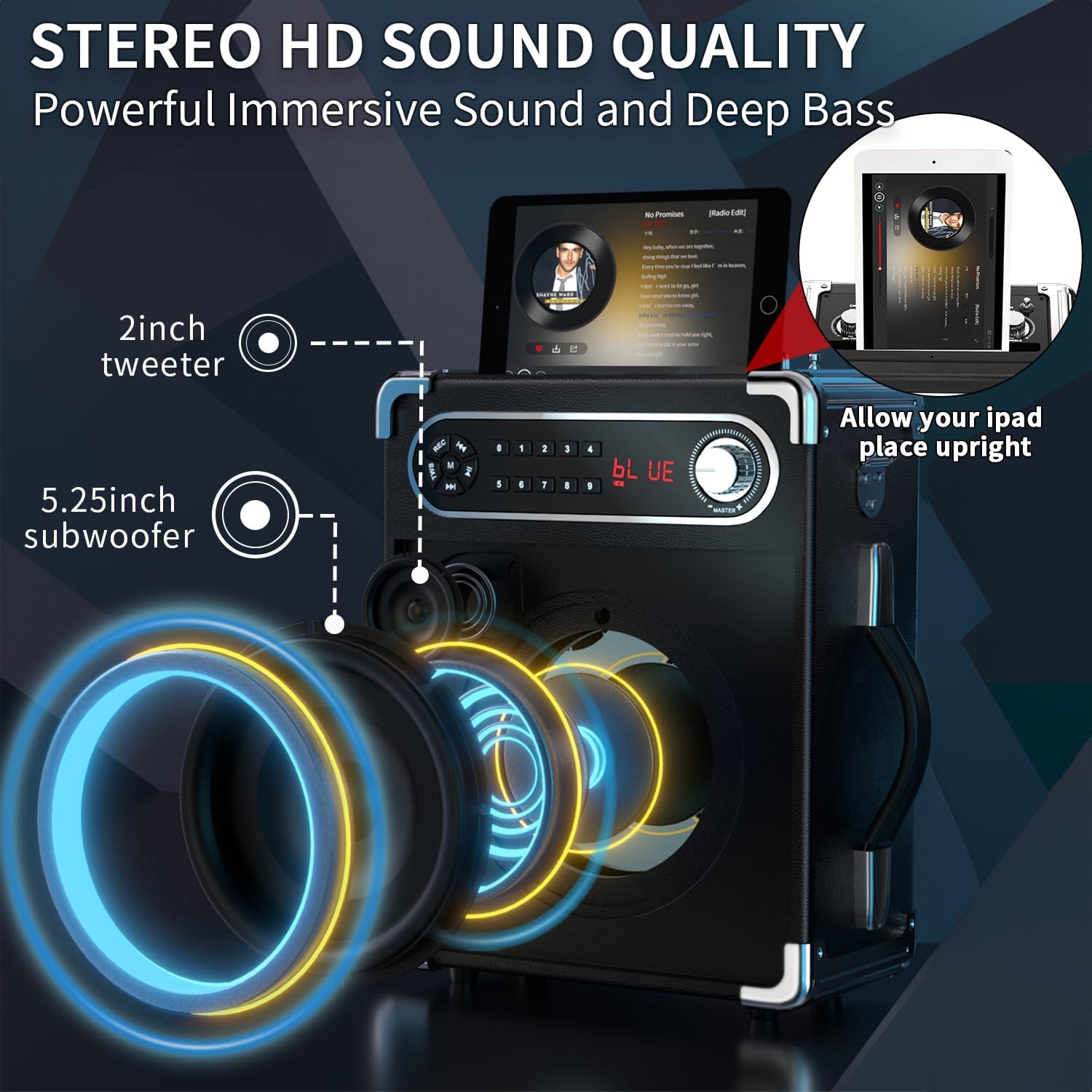 Máquina de karaoke con 2 micrófonos inalámbricos, altavoz portátil Bluetooth 5.1 para adultos y niños, ajuste de gravesagudos, sistema PA con
