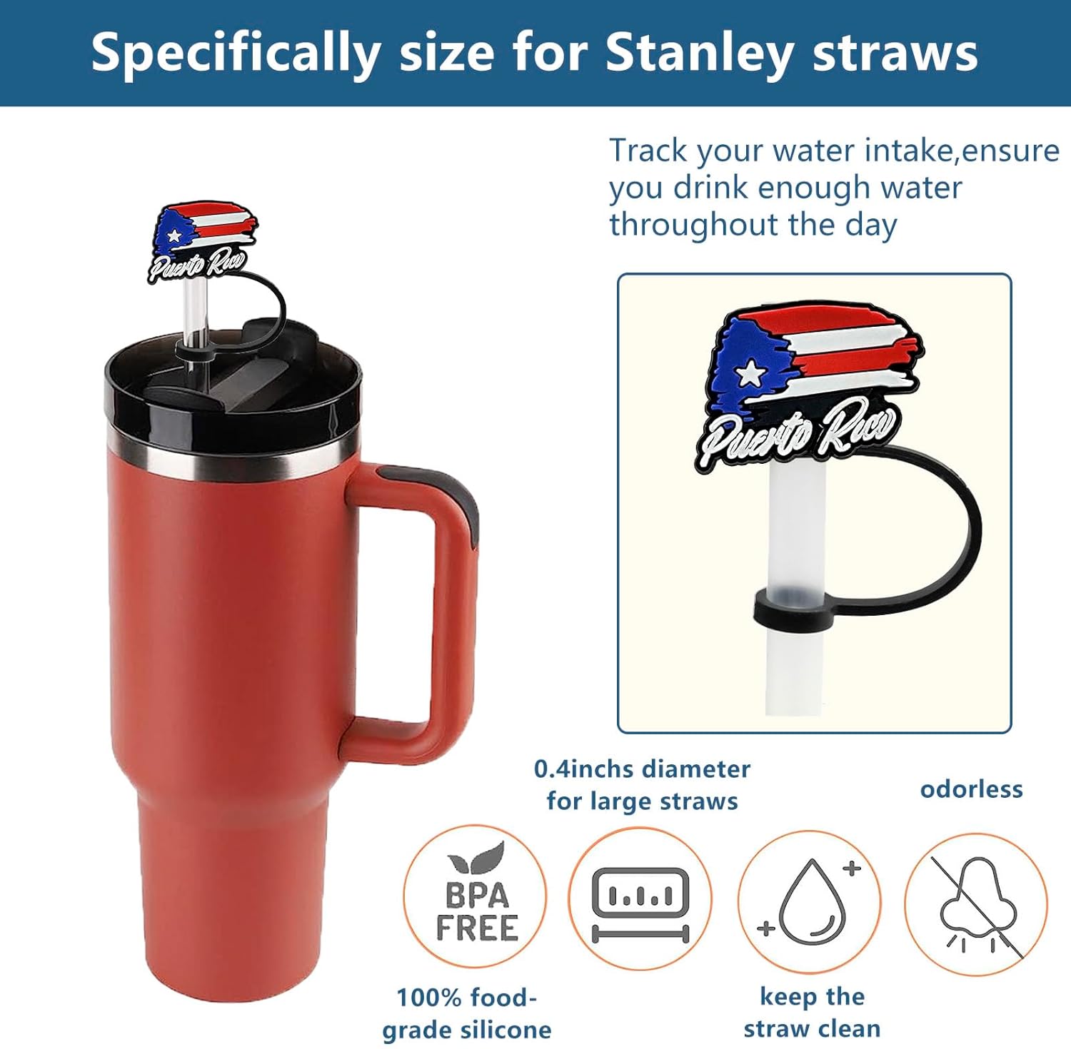 10 tapas de popote para copa Stanley, (Puerto Rico) de silicona compatible con vaso Stanley de 30 y 40 onzas con asa, cubiertas de punta de popote