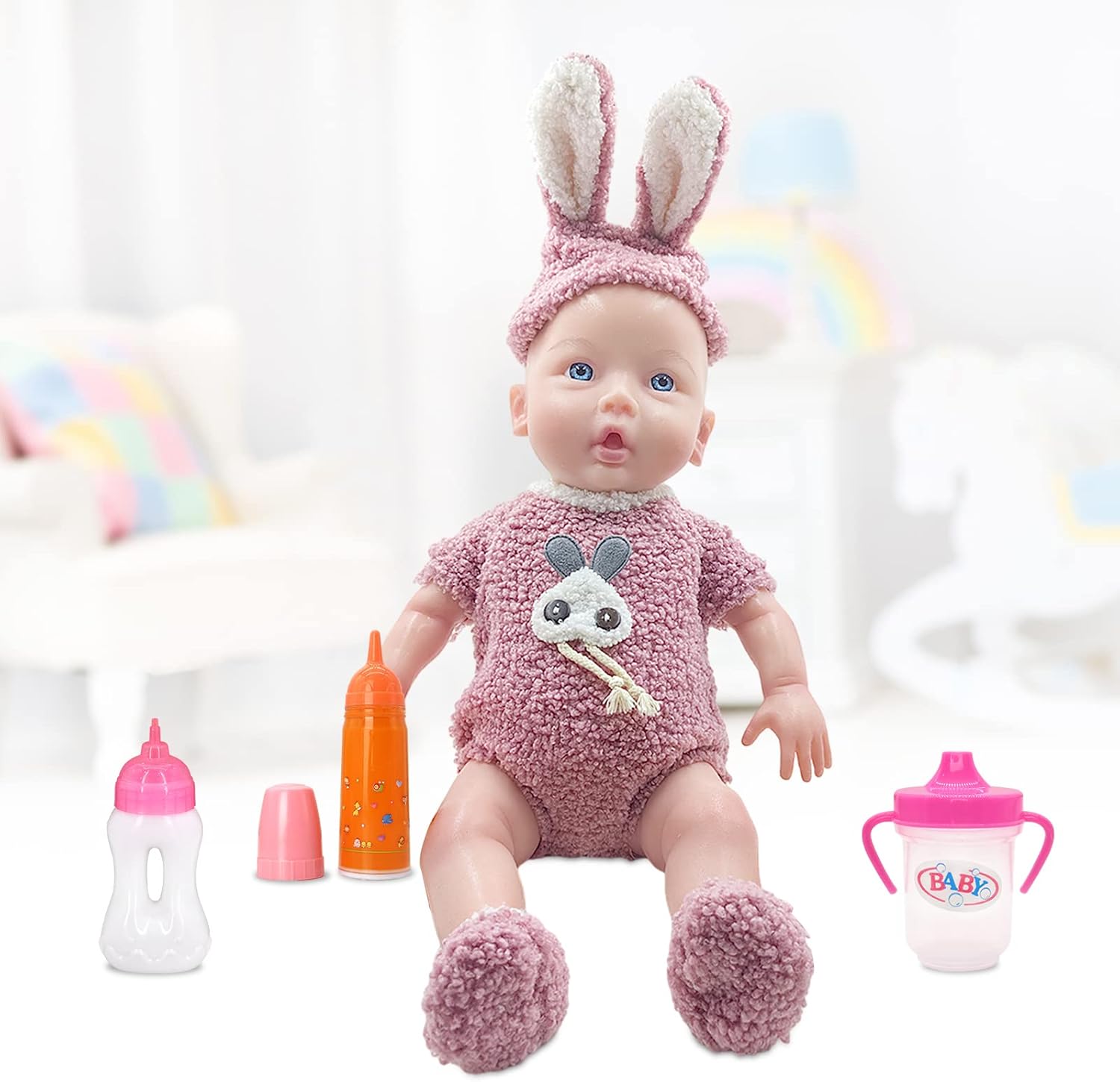 Juego de biberones para muñecas, 2 tazas para beber muñecas con 2 chupetes de juguete, accesorios para muñecas de bebé, juguetes para regalo para