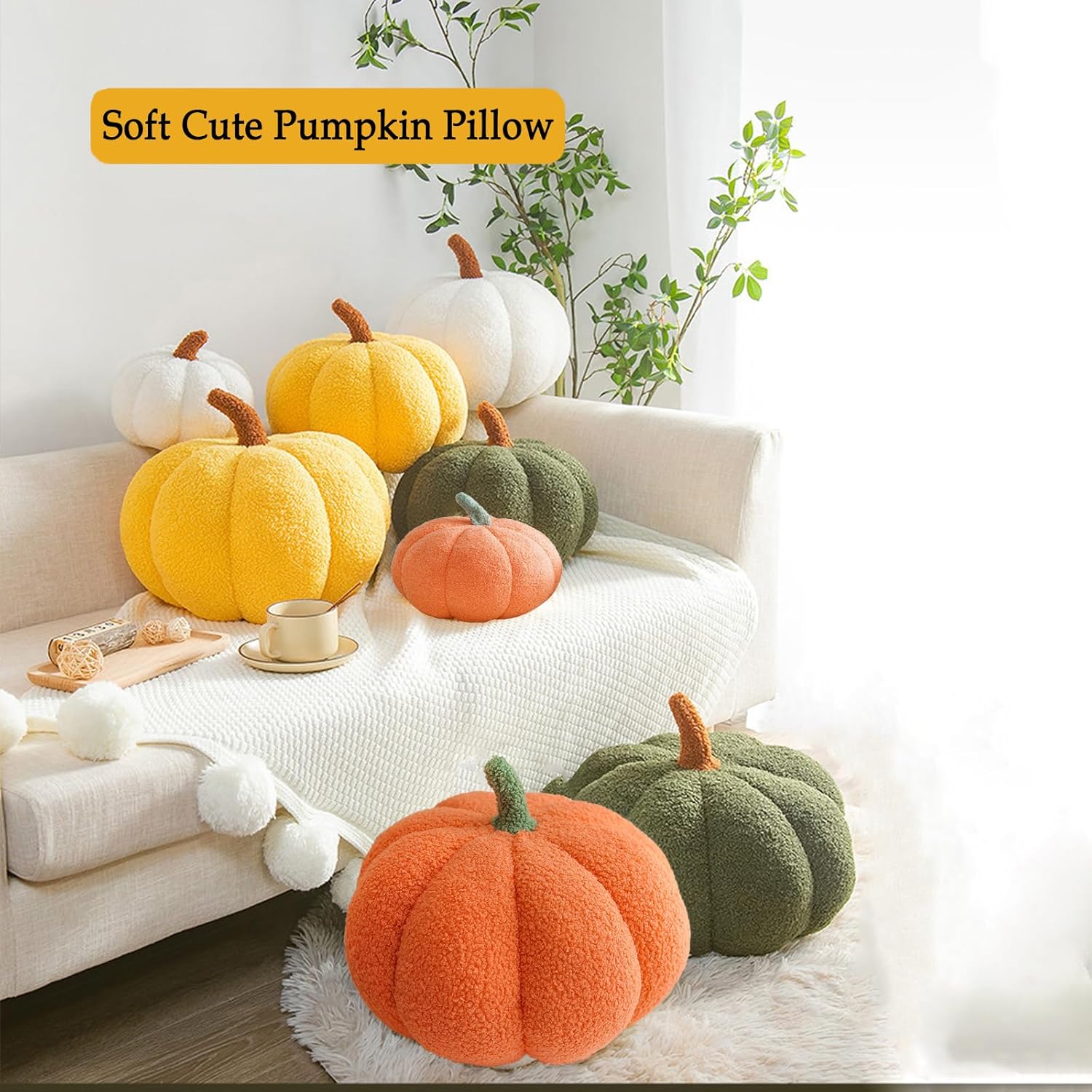 Juguete de peluche esponjoso de calabaza de Halloween, almohada de calabaza, almohada decorativa en forma 3D de Acción de Gracias, suave y linda,