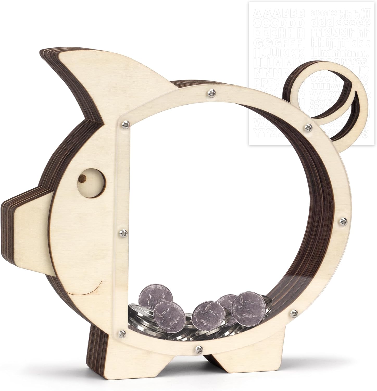 Alcancía de madera Boalord para niños, niñas, niños y adultos, transparente, dinero real, monedero, regalos para niños pequeños