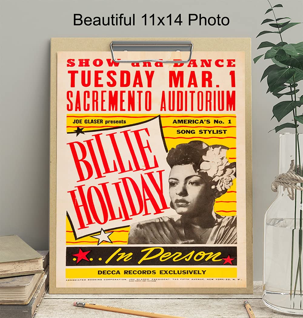 Billie Holiday Poster Wall Art & Decor – LARGE 11X14 – Vintage Concert Posters – African American Wall Art – Black Art – Musician Gifts – Black