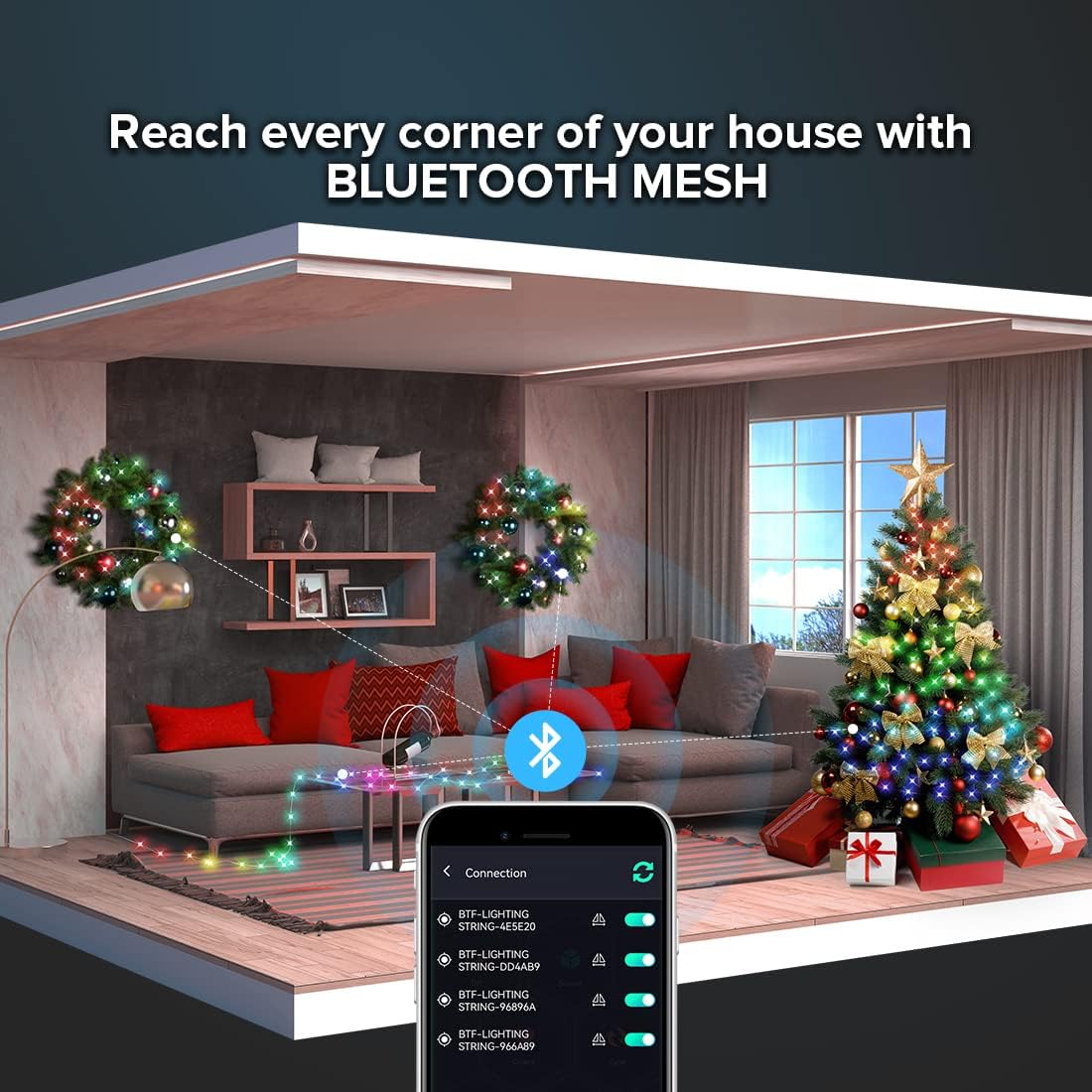 WS2812B – Guirnalda de luces inteligentes de 33 pies, USB, Bluetooth, con temporizador y control remoto, sincronización de música, modos divertidos,