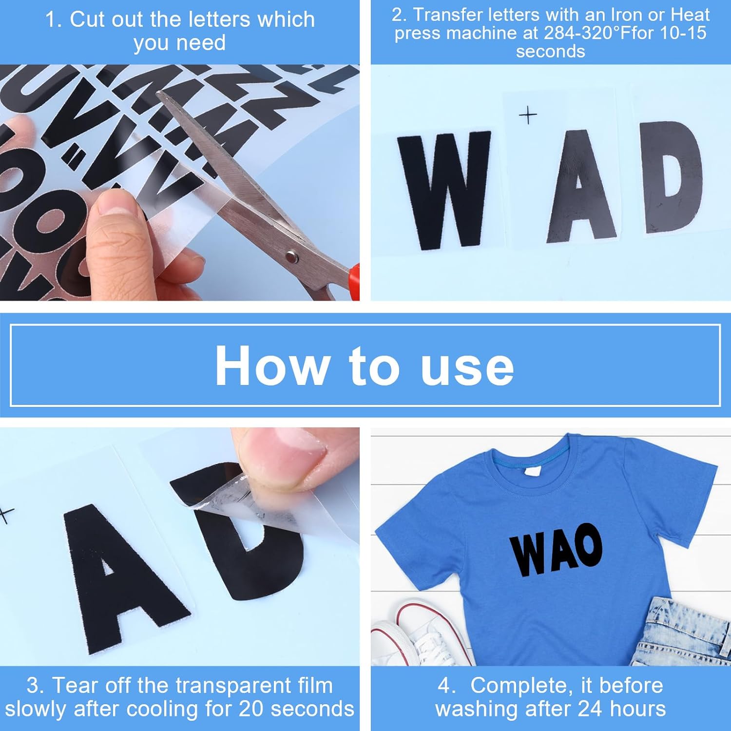 3 hojas, 504 piezas de letras y números para planchar para tela, letras de vinilo para planchar de 1 pulgada para ropa, letras de transferencia de