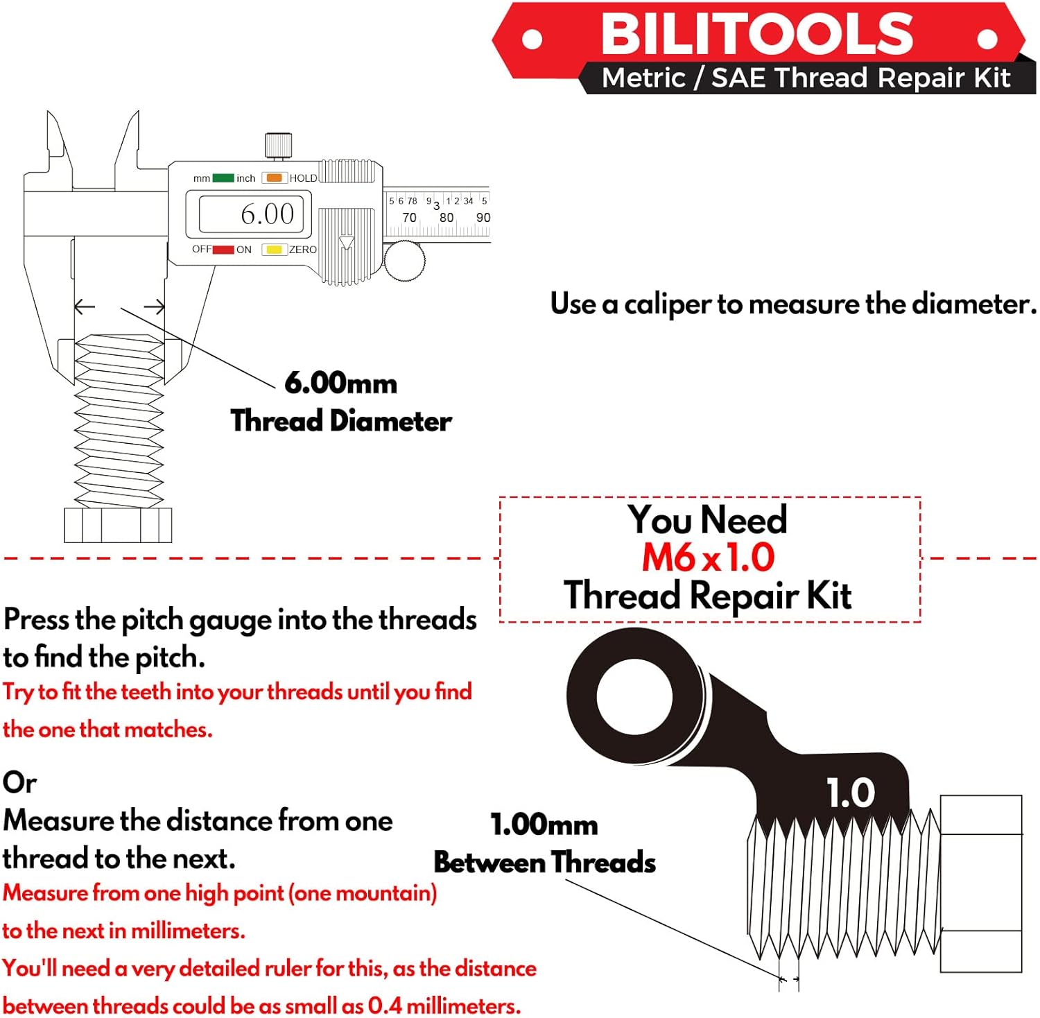 BILITOOLS Kit de reparación de roscas de 716-14 pulgadas, kit de reparación de helicoidales de taladro HSS SAE