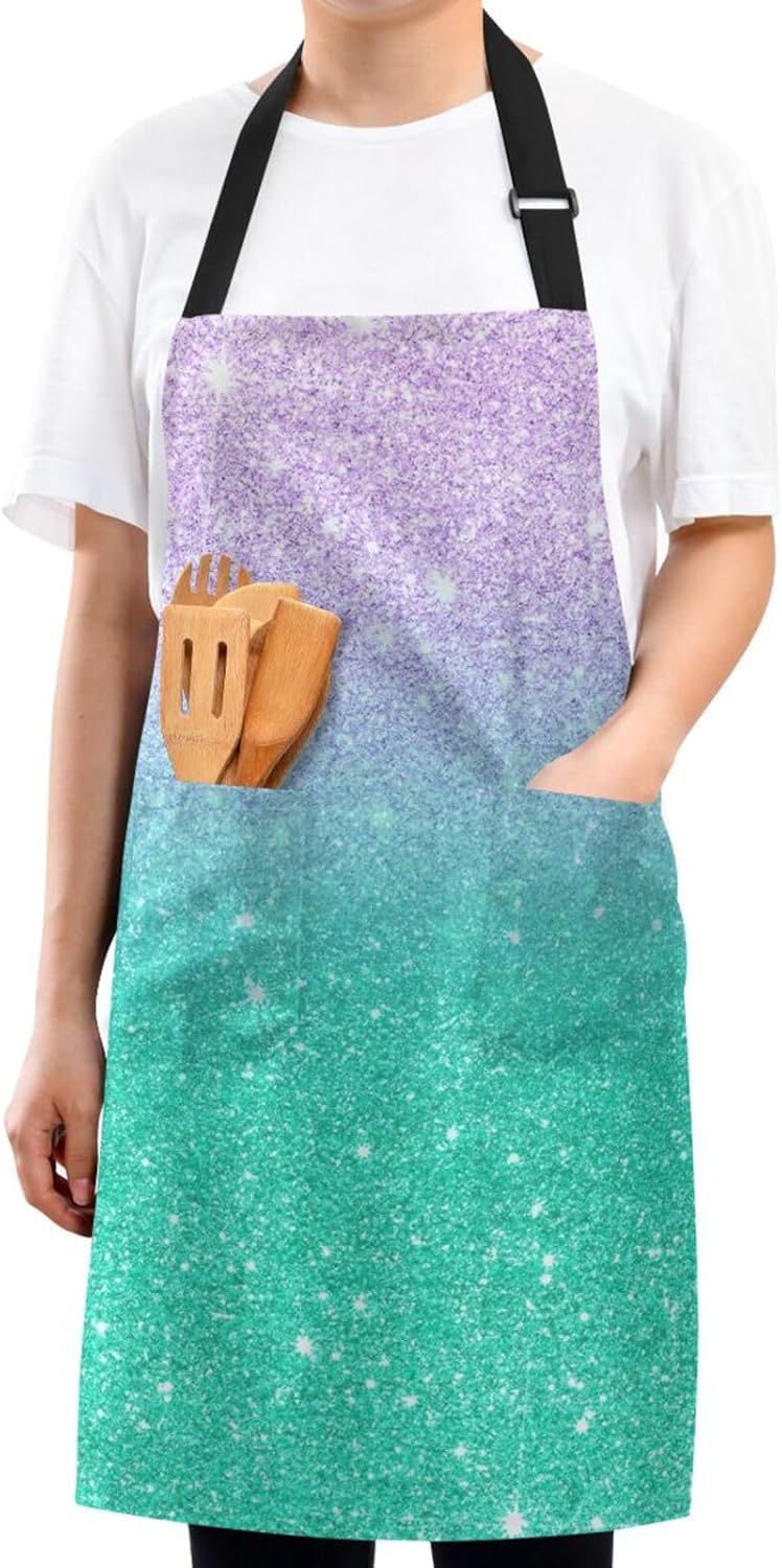 RPLIFE Green Yellow Glitter Chef Mens Apron, Two Pocket Cobbler Apron, Waterproof Apron Pockets, Cookie Baking Apron