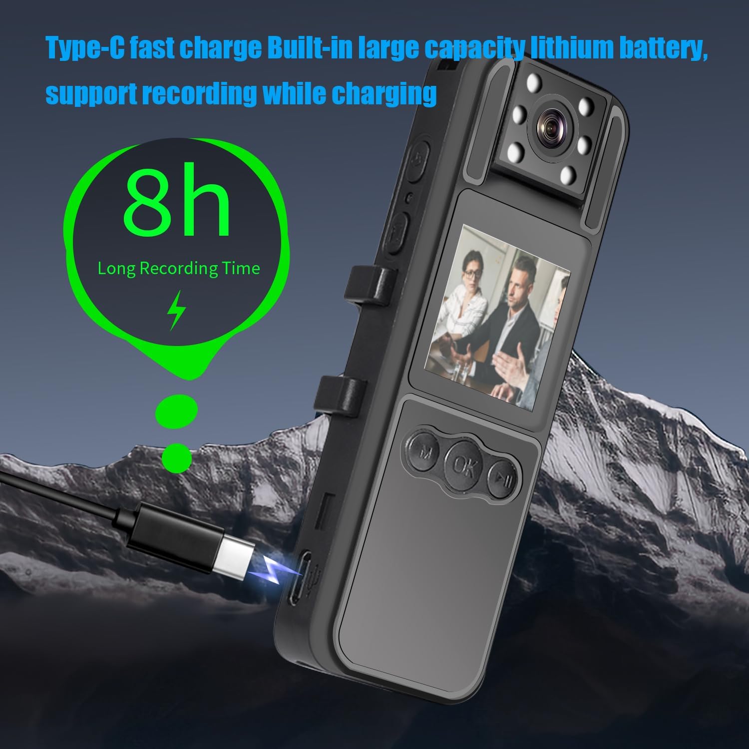 Giurrovo Cámara corporal de 64 GB con audio y video, mini cámaras corporales 1080P con visión nocturna infrarroja, videocámara de bolsillo de cámara