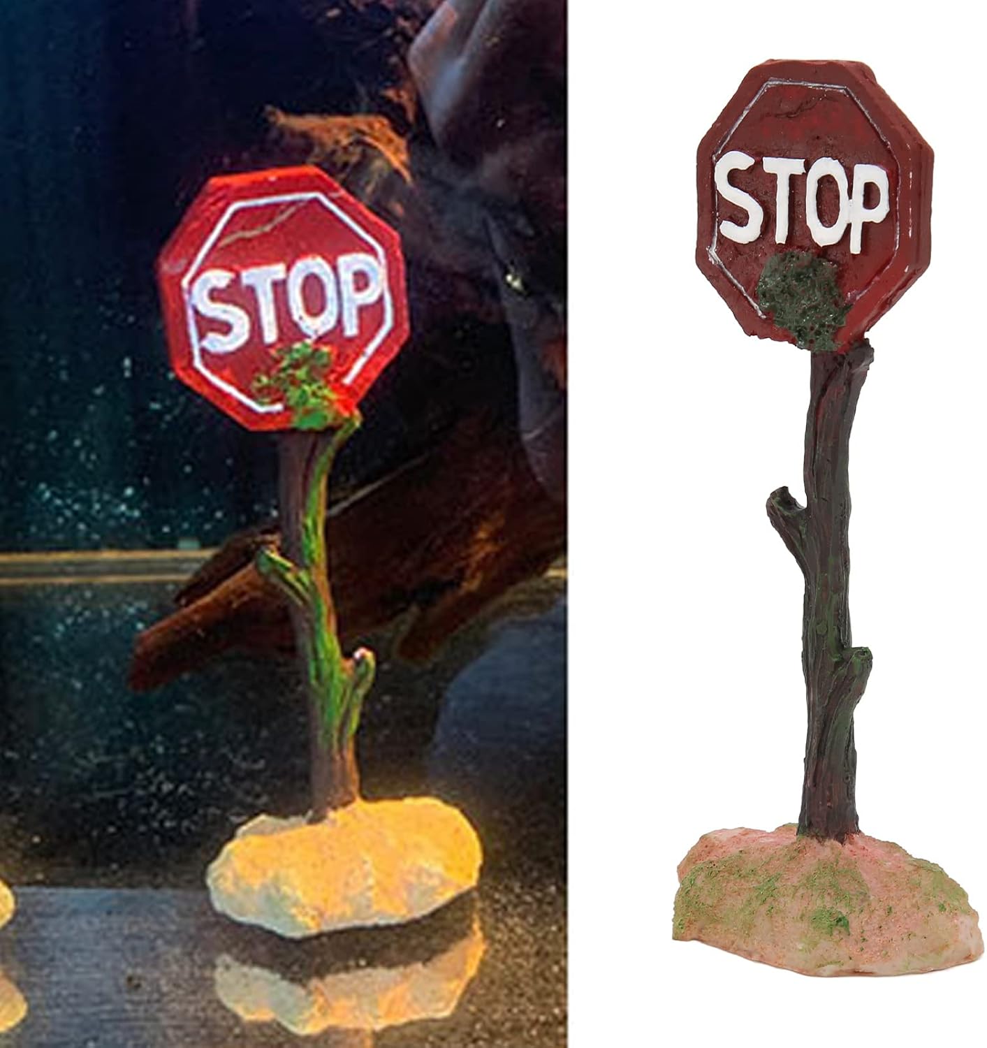 HEEPDD Señal de advertencia de parada de acuario, señal de advertencia de pecera de resina, decoración de paisaje para pecera pequeña y mediana