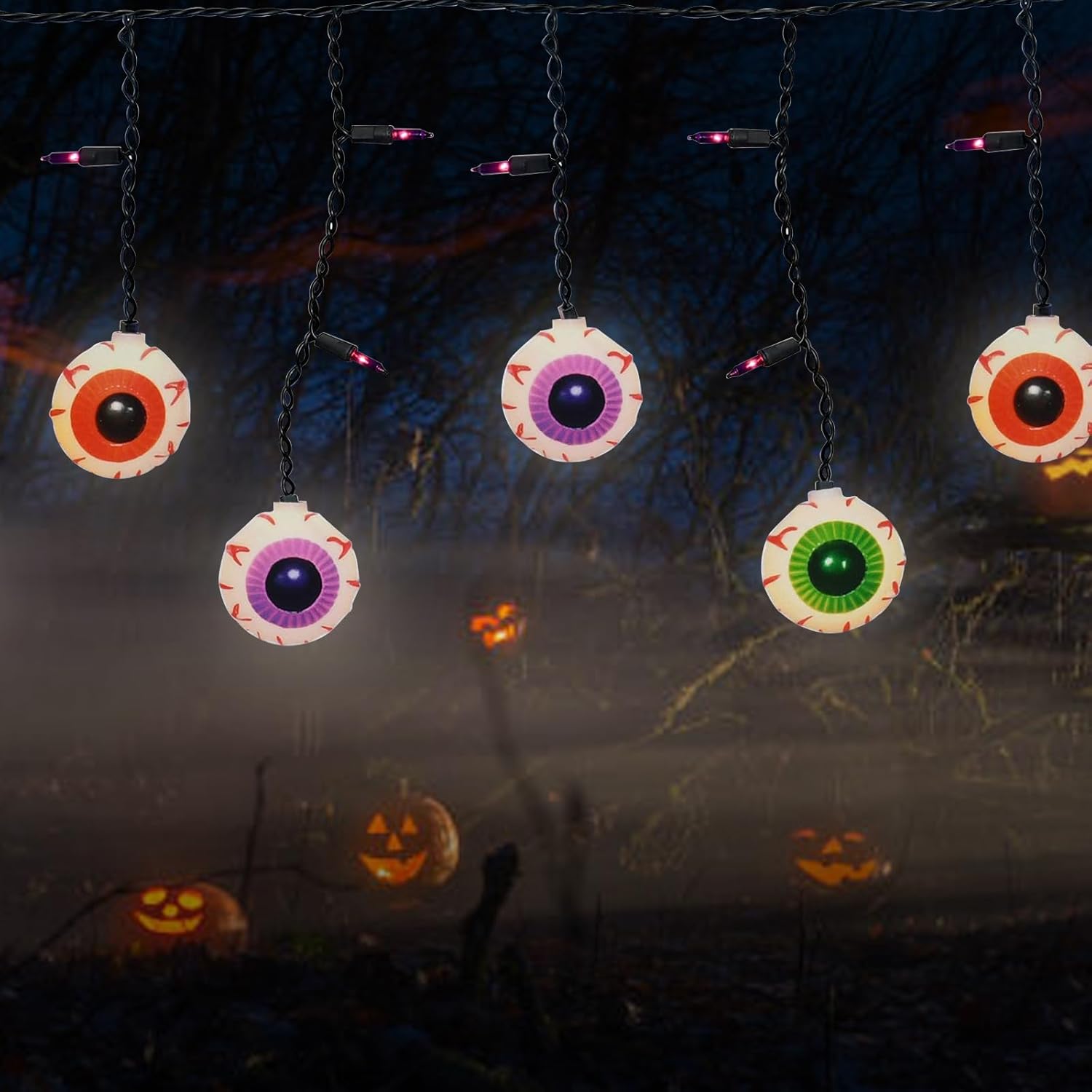 Romasaty Luces de cortina de ojos de Halloween de 7 pies con 10 tiras de luces impermeables para ojos, 25 luces LED temáticas de Halloween para