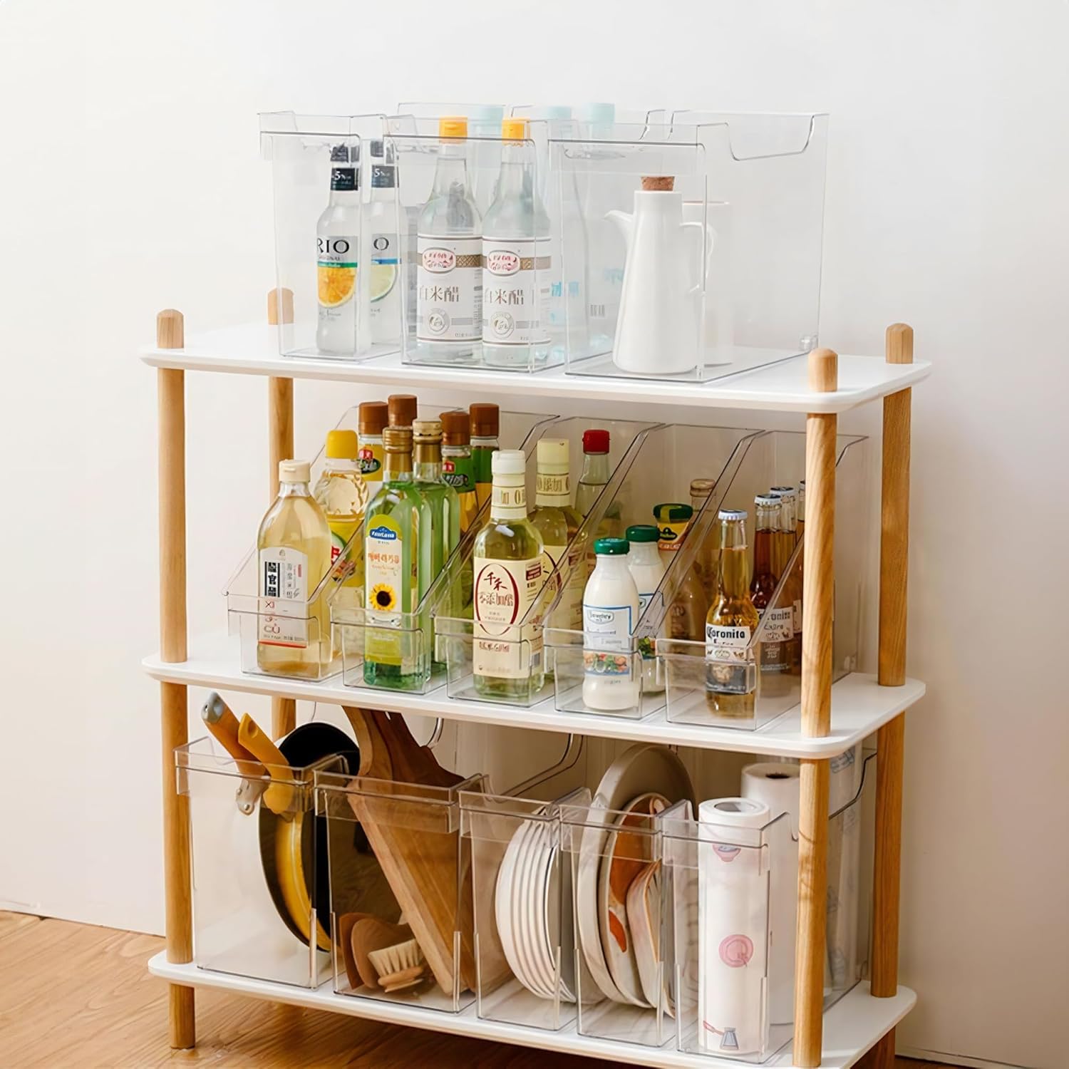 Juego de 2 contenedores organizadores de refrigerador enrollables, cajones extraíbles para armarios de cocina, contenedor de almacenamiento de