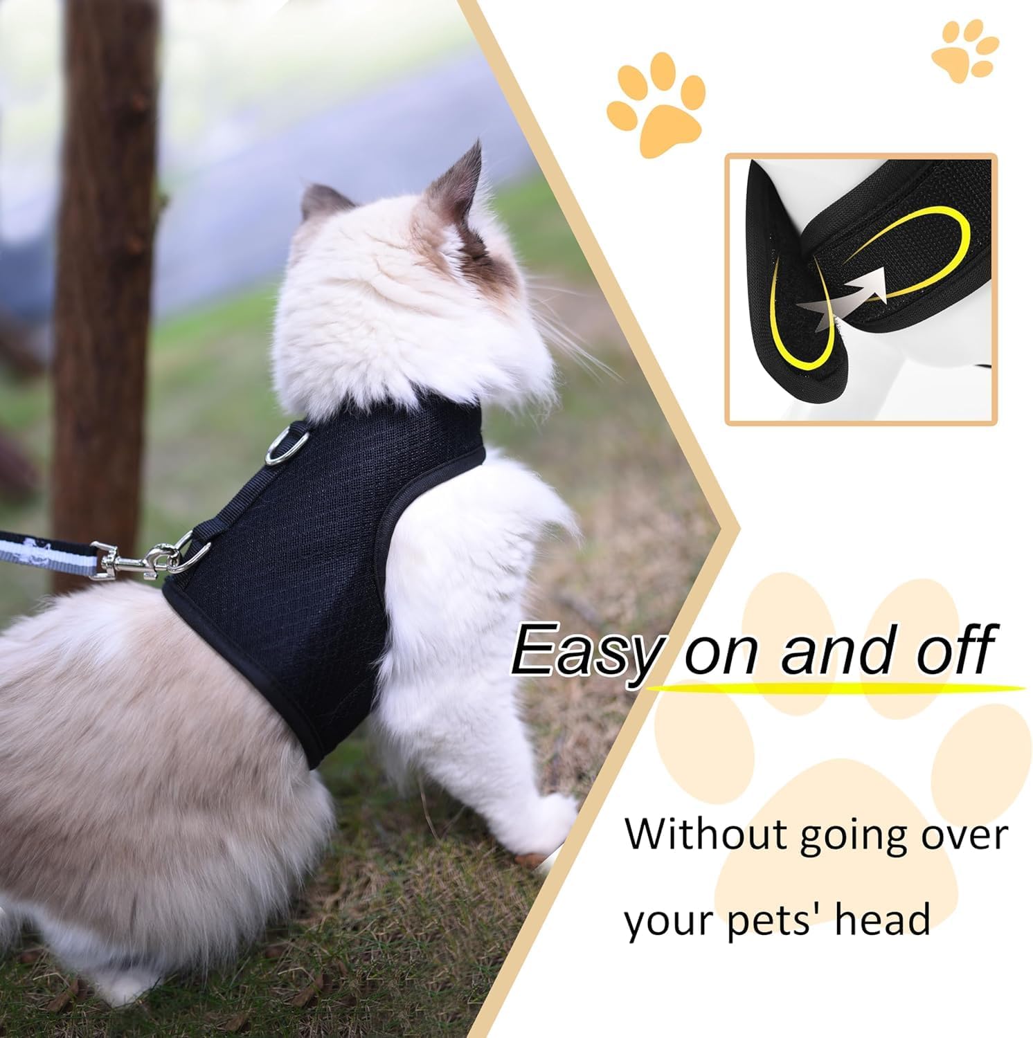 Arnés de gatito y correa para caminar a prueba de escape, tela de malla transpirable, negro sólido, pequeño, chaquetas ajustables para caminar,