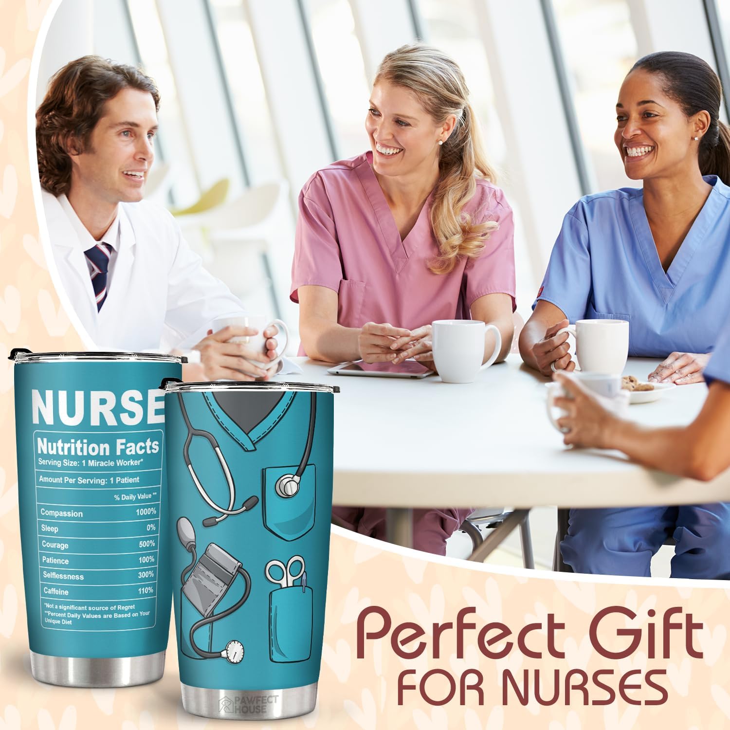 Pawfect House Regalos para el día de la madre para enfermeras, vaso de café de viaje de acero inoxidable de 20 onzas, regalos para esposa del