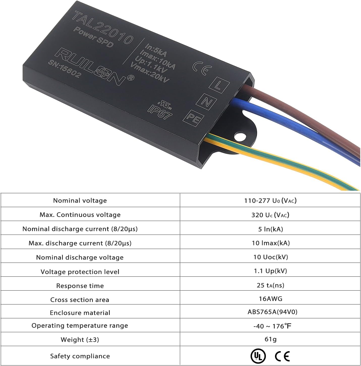 Dispositivo de protección contra sobretensiones LED, 2 protectores de sobretensiones para protección contra rayos, pararrayos para iluminación