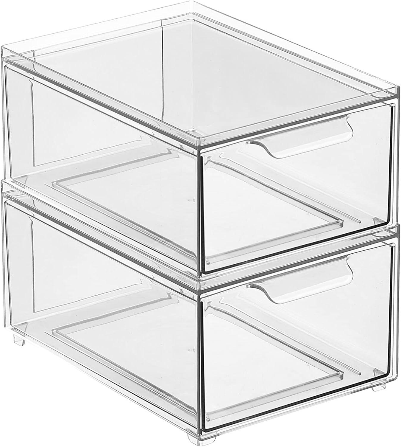 mDesign Contenedor organizador de baño de plástico con cajón extraíble, contenedor de almacenamiento delgado y apilable para accesorios de baño,