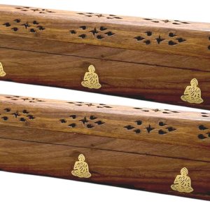 Paquete de 2 quemadores de incienso de madera tipo ataúd – Incrustaciones de latón de 12 pulgadas – Compartimento de almacenamiento (Buddha) Paquete de 2 quemadores de incienso de madera tipo ataúd – Incrustaciones de latón de 12 pulgadas – Compartimento de almacenamiento (Buddha)