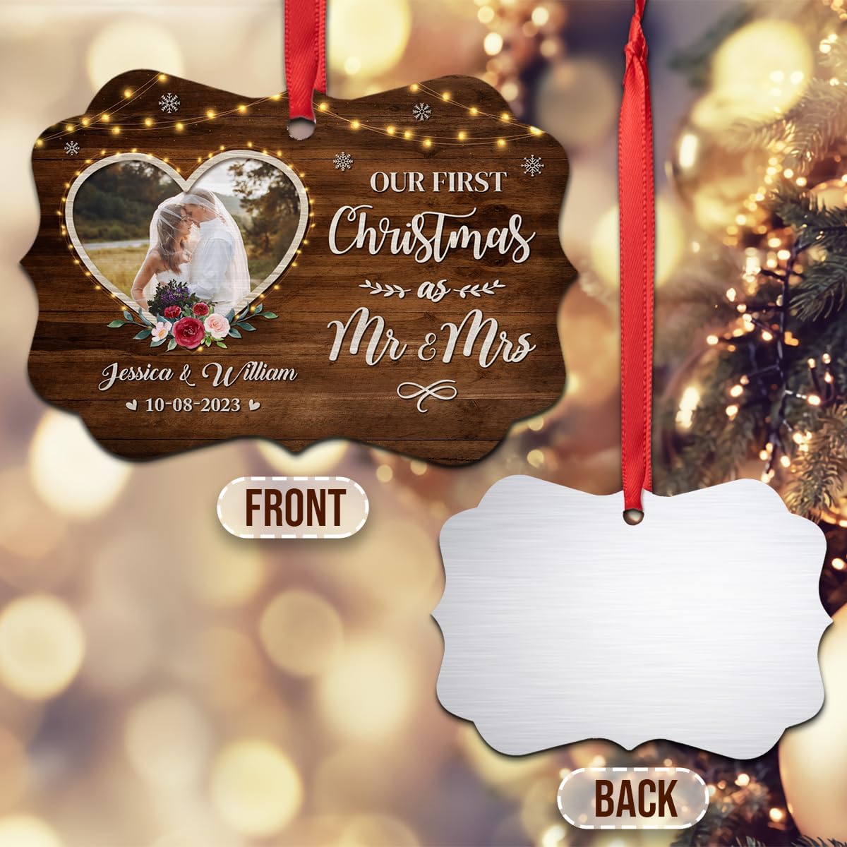 Adorno personalizado para la primera Navidad como el señor y la señora, adornos de aluminio para boda, matrimonio, regalos de recuerdo, decoraciones