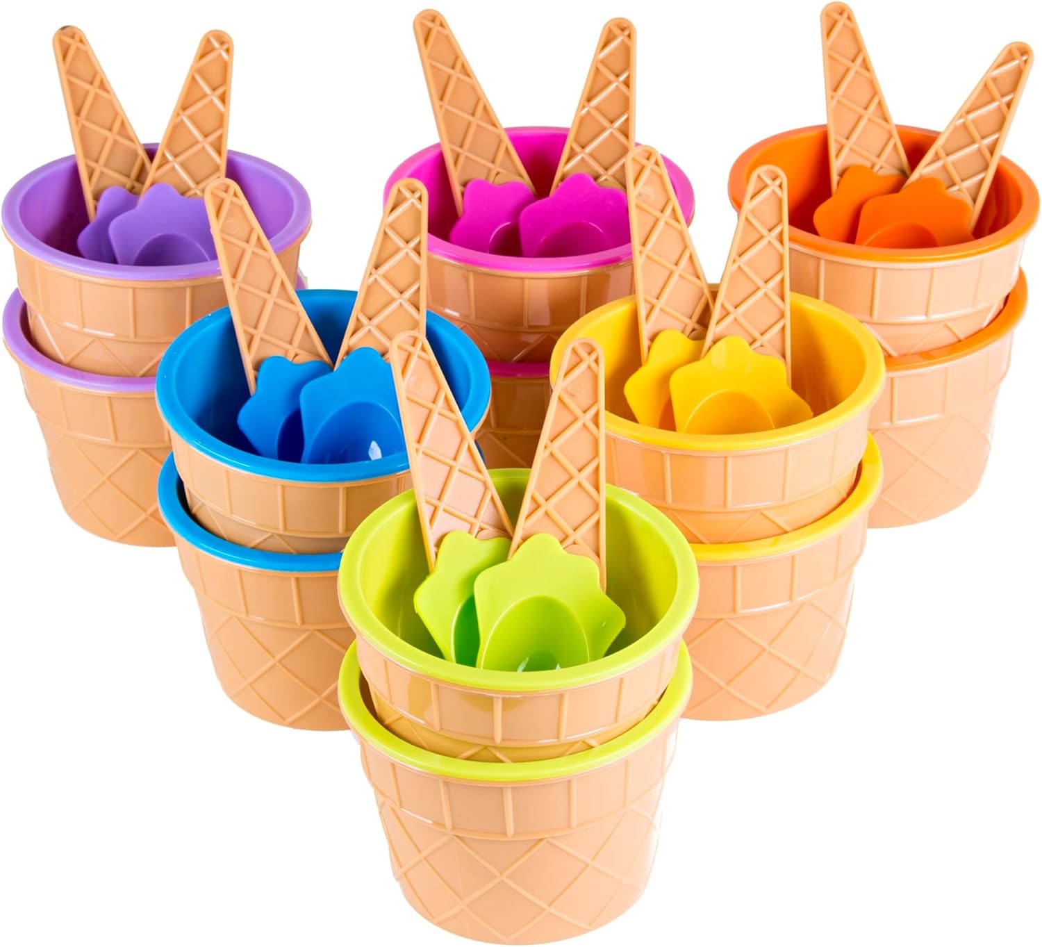 Green Direct Vasos de helado de plástico con cucharas  Tazones de postre Sundae para yogur congelado – 6