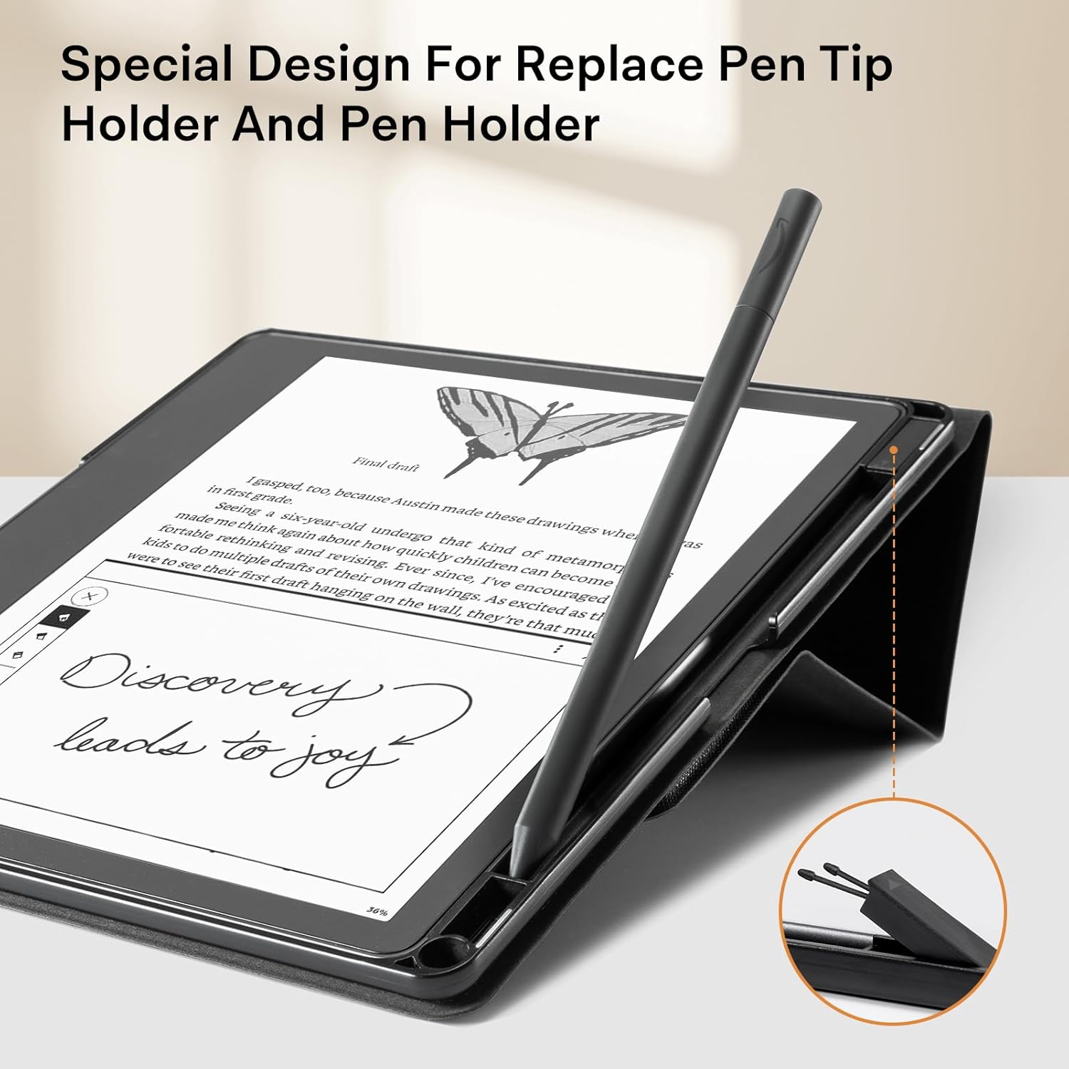 CoBak Funda con soporte para Kindle Scribe  Funda de piel prémium con soporte para bolígrafo, función de apagado y encendido automático y función de
