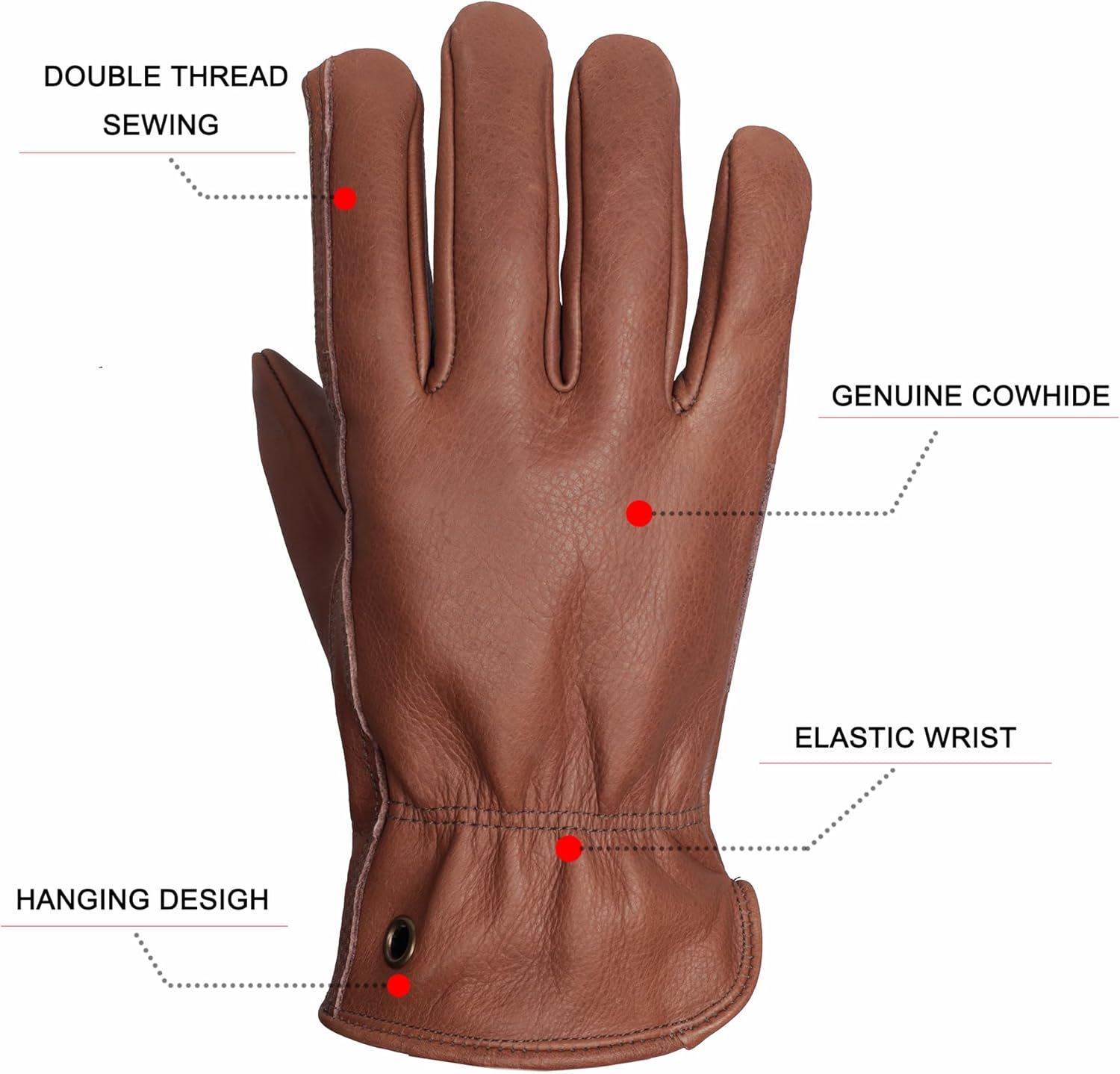 NBLEAGLO Guantes de trabajo de cuero de vaca marrón retro para construcción, patio, jardinería con palma reforzada para hombres y mujeres