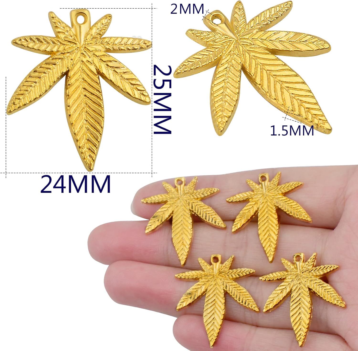 Aylifu 50 dijes de hojas de arce, colgantes de hojas de marihuana, de aleación, para hacer joyas, color dorado