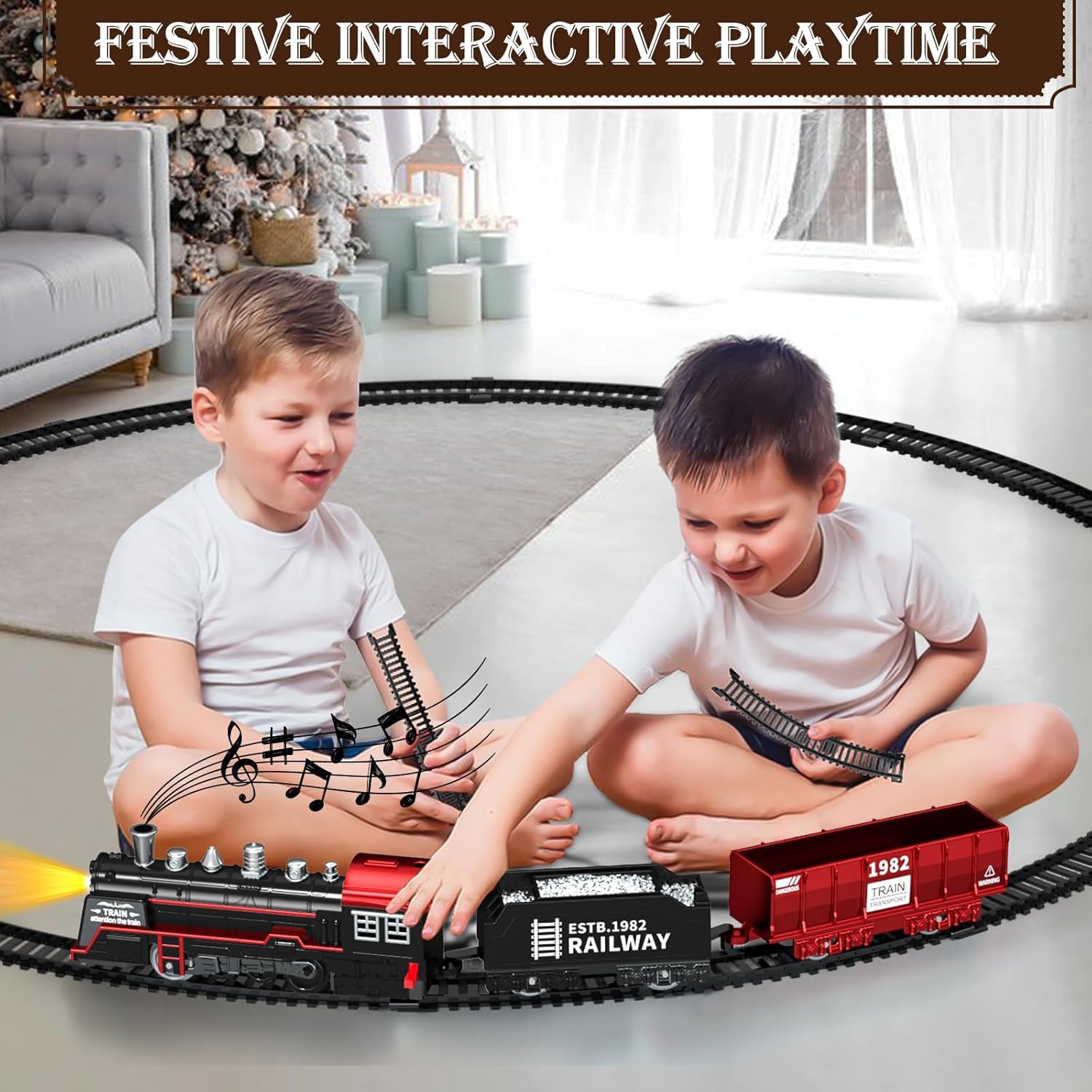 EPPO Mini pistas de tren, 13 piezas de juguetes de tren eléctrico con luces y sonidos, tren de juguete retro clásico locomotora de vapor, juguetes