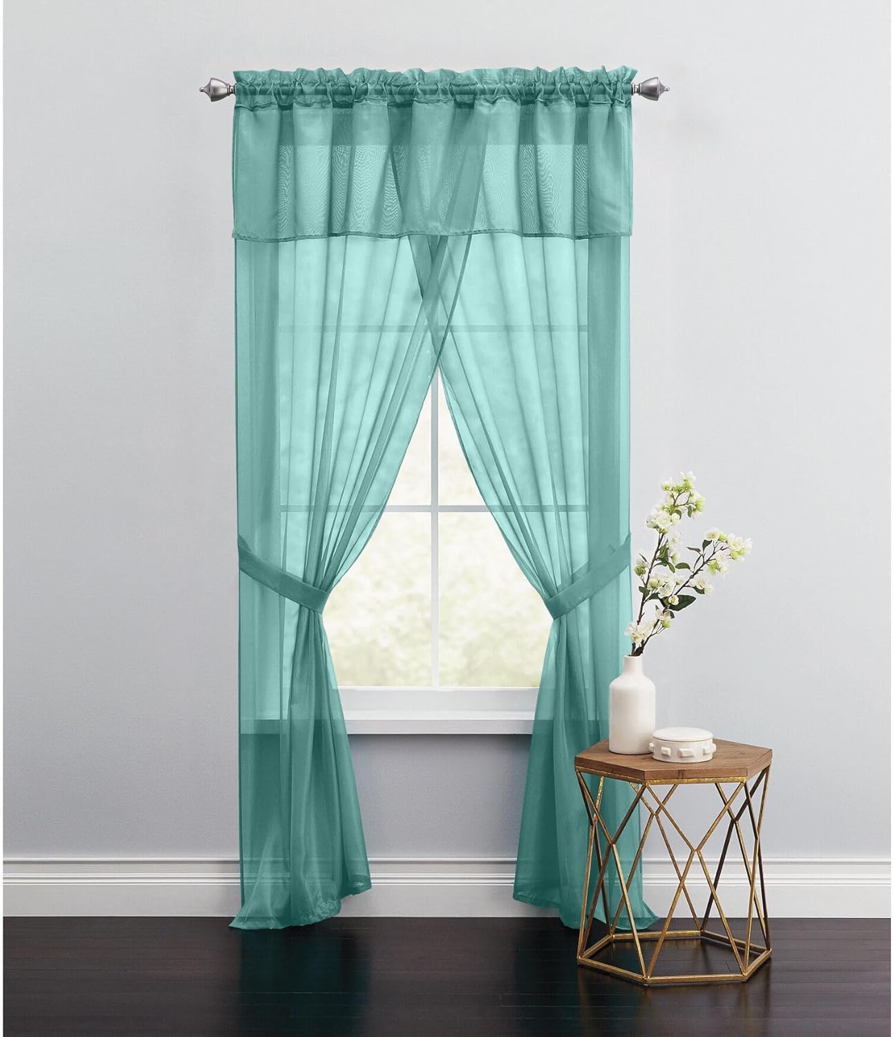 BrylaneHome Juego de cortinas de gasa transparente de 5 piezas, 96I W 63I L, color azul