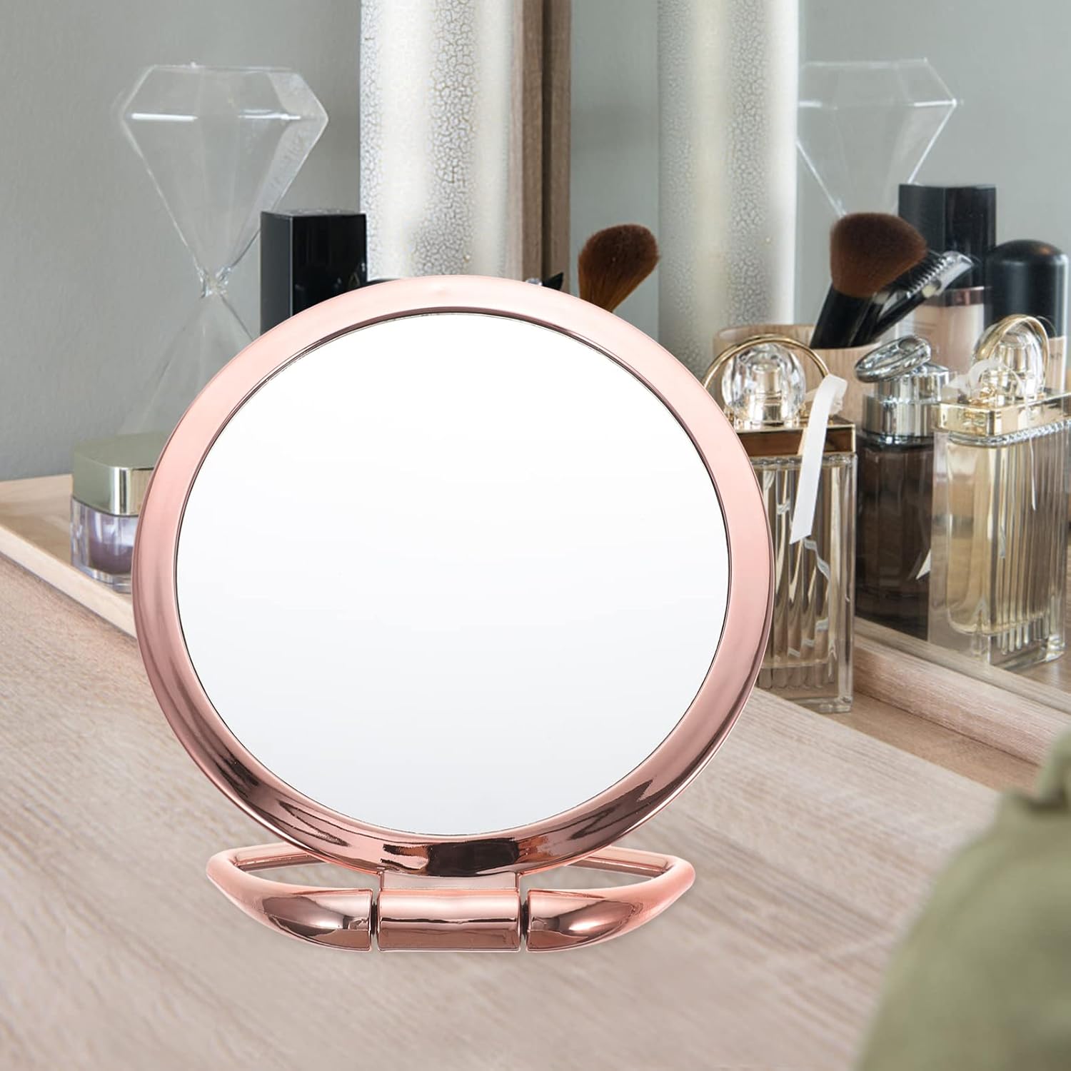 FOMIYES Espejo cosmético de viaje, espejo de mano plegable de doble cara, espejo de tocador de maquillaje de doble cara, espejo de escritorio para