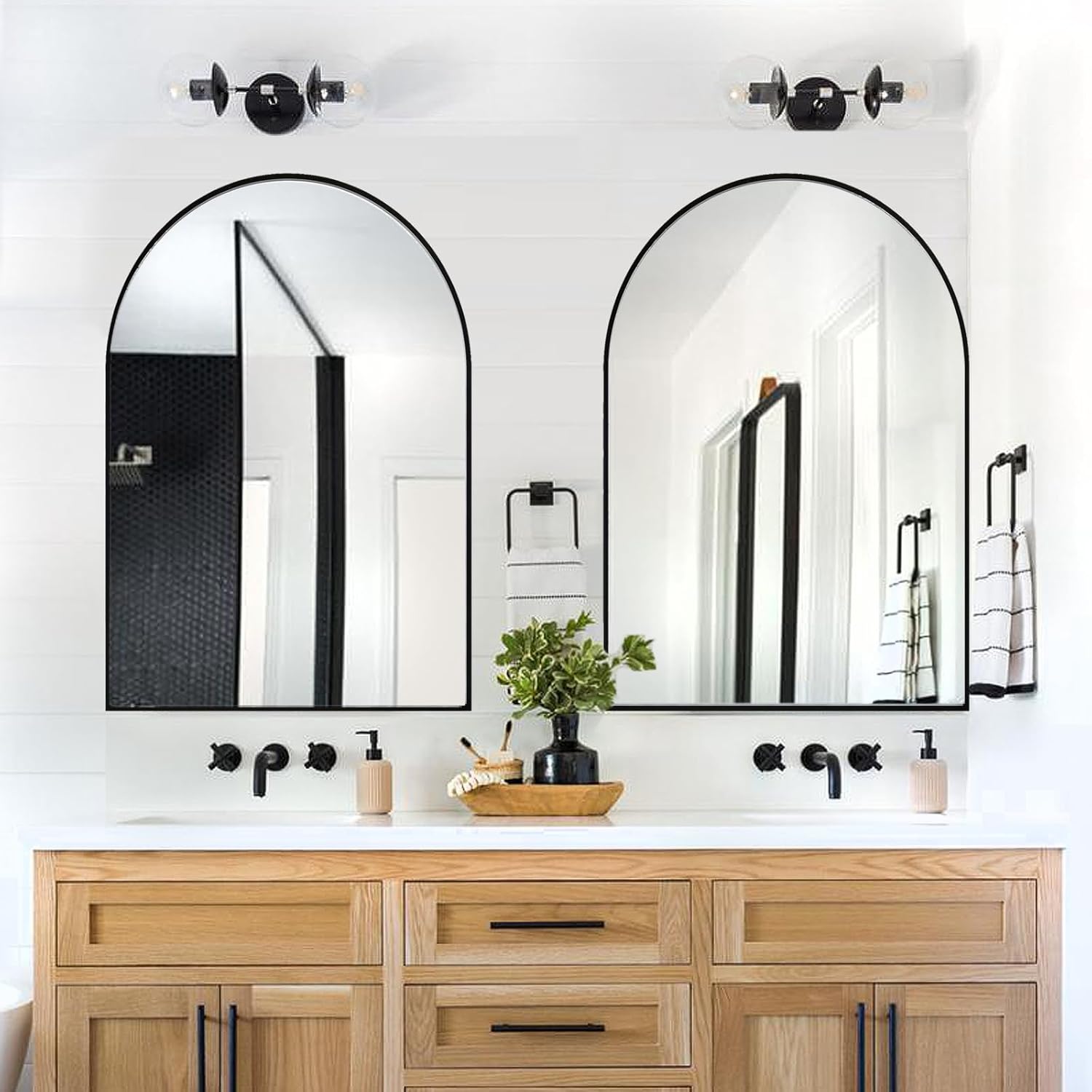 Espejo arqueado de 30 x 40 pulgadas, espejo de baño negro, espejo de pared grande de 30 x 40 pulgadas, espejo de tocador de metal para pared, espejo