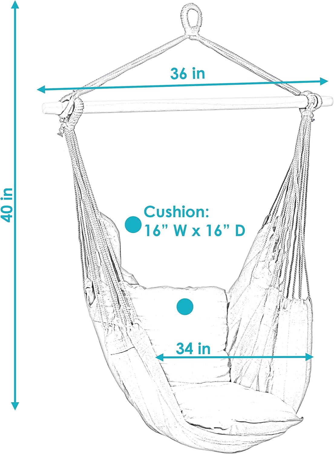Silla hamaca columpio colgante Sunnydaze, para uso exterior o interior, peso máximo 265libras, incluye 2asientos almohadones de múltiples opciones,