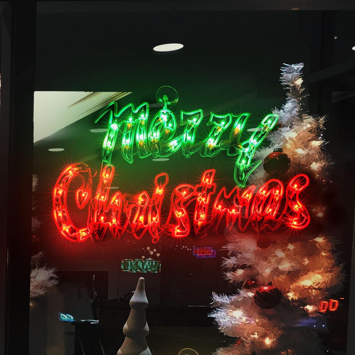 LAMPHOME Letrero de Navidad iluminado de 17.7 pulgadas, decoración de silueta de ventana de feliz Navidad (17.7 pulgadas)