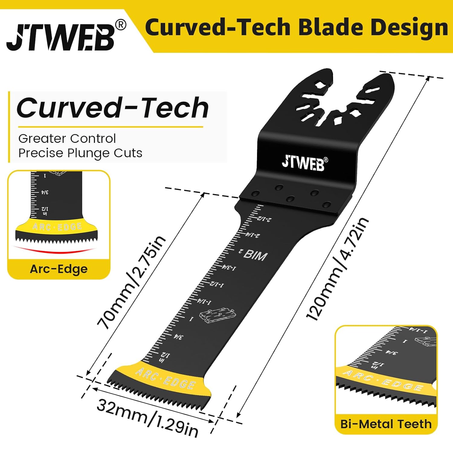 JTWEB 5 cuchillas multiherramienta extralargas, cuchillas bimetálicas con borde de arco para metal, clavos y madera. Hojas de sierra oscilantes para