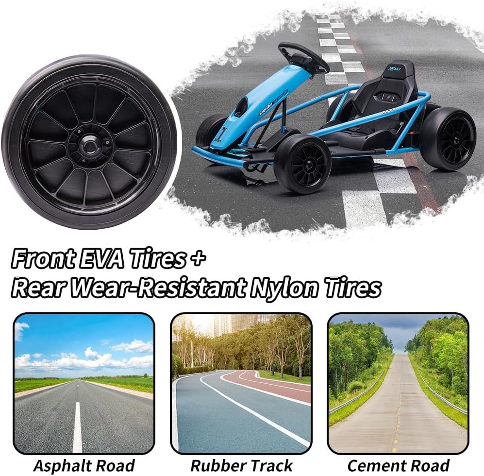 Go Kart de 24 V para niños de 8 a 12 años, 300 W x 2 motores extra potentes, batería grande de 9 Ah de 8 MPH de alta velocidad con música, bocina,