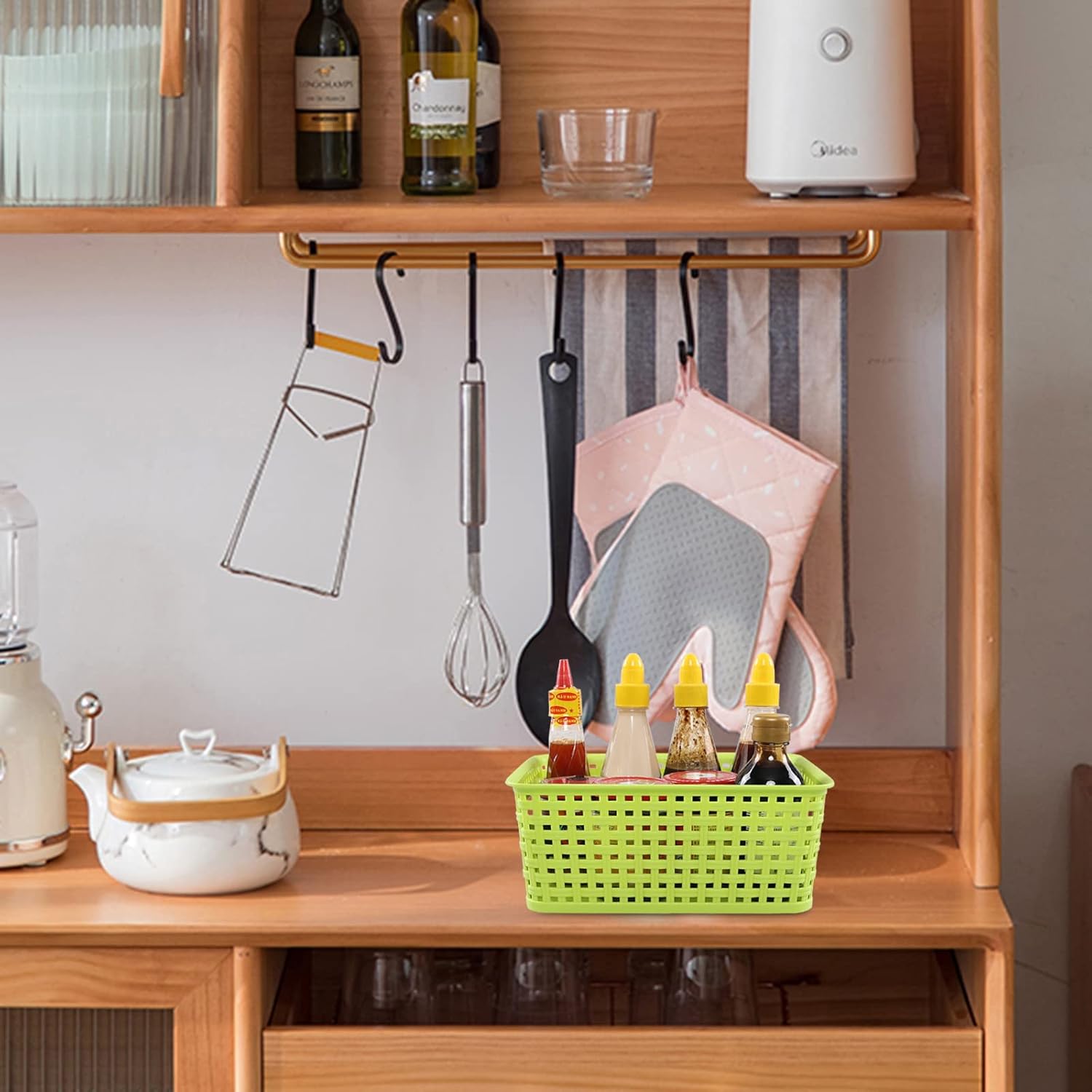 Cesta tejida de plástico para almacenamiento, 6 paquetes
