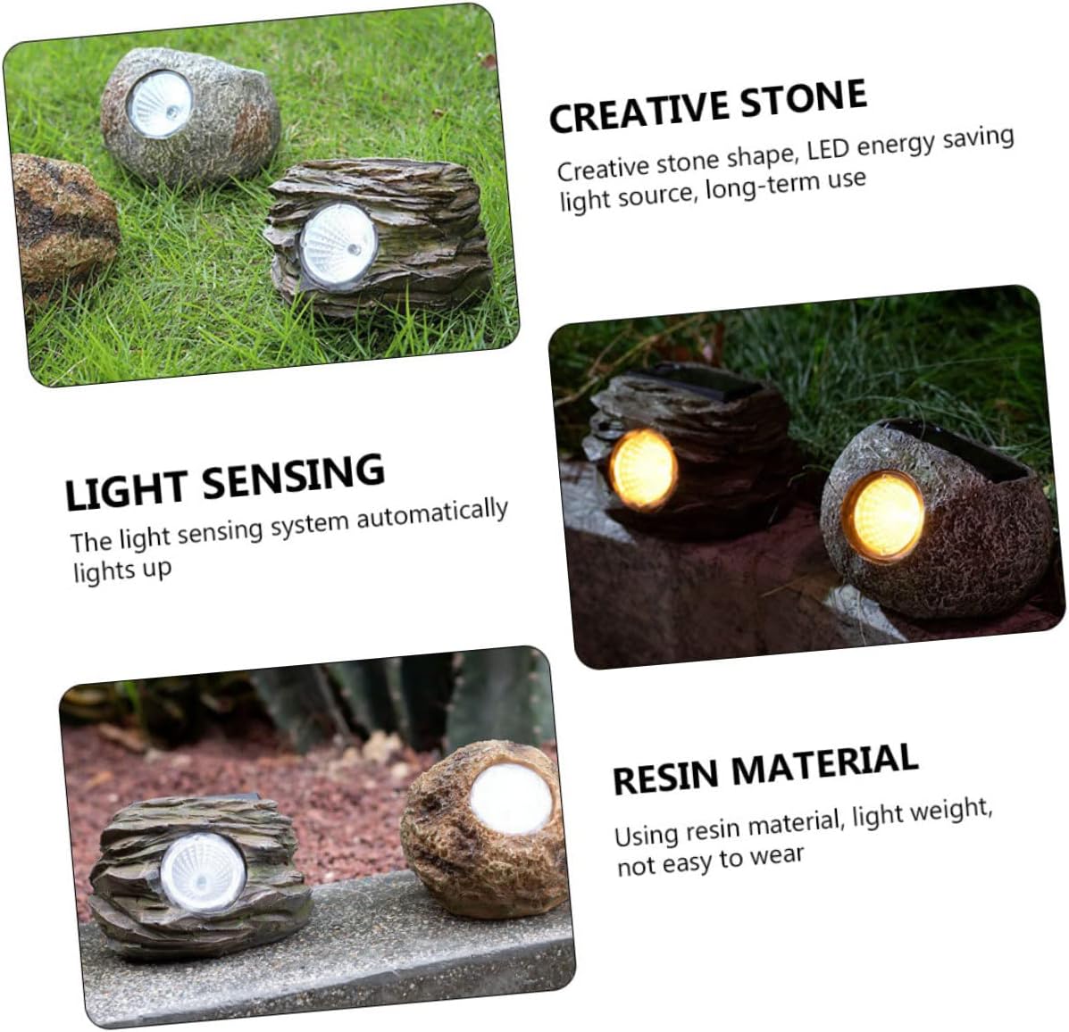 GANAZONO 2 unids Lámpara de piedra solar Luz decorativa Rock Spot Luz Jardín Luz Solar Césped Luz Acera Luces de tierra al aire libre Proyector LED