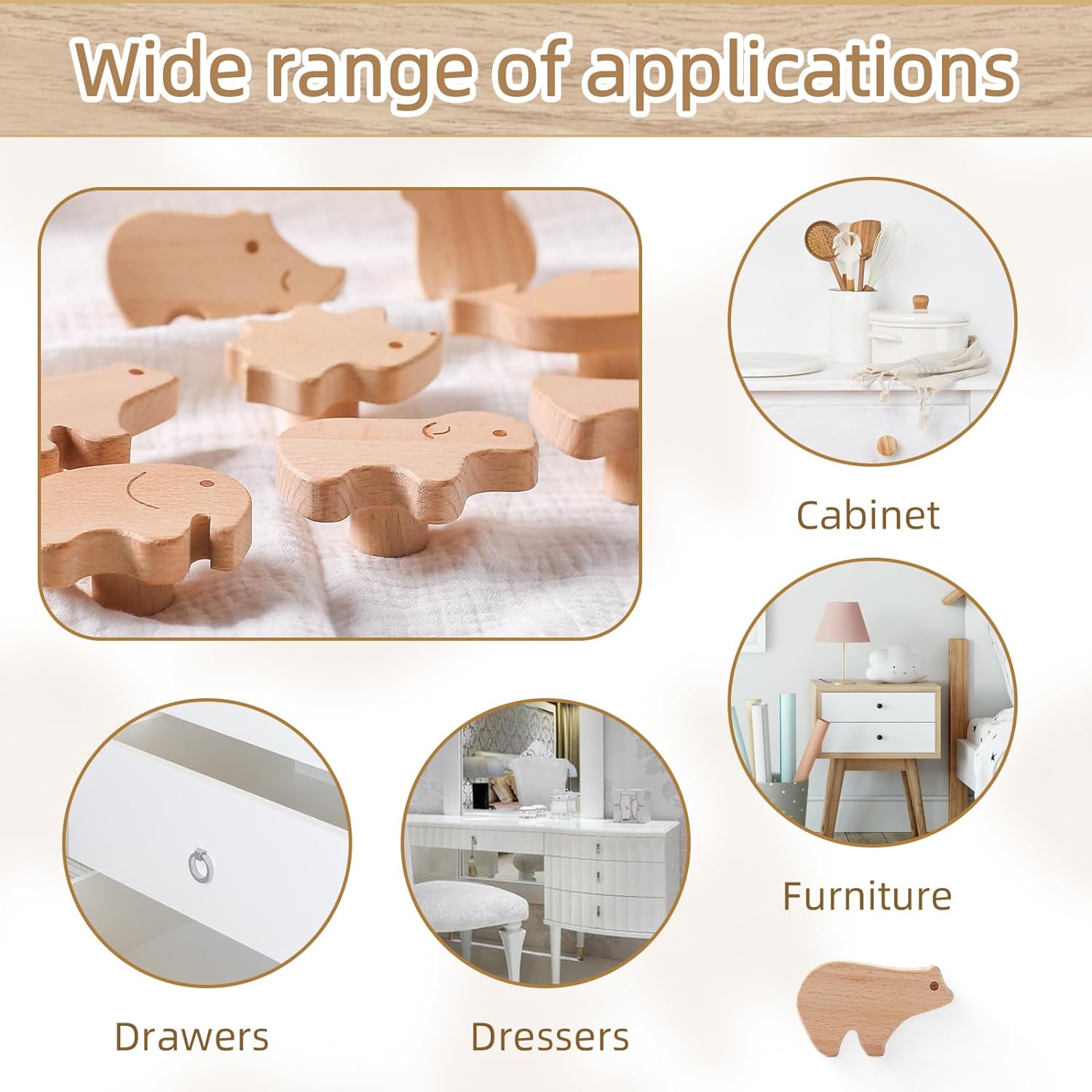 Pomos decorativos de madera para gabinetes de madera con tornillos, serie Bird Alpaca Perillas para cajón, perillas de madera para cuarto de bebé,