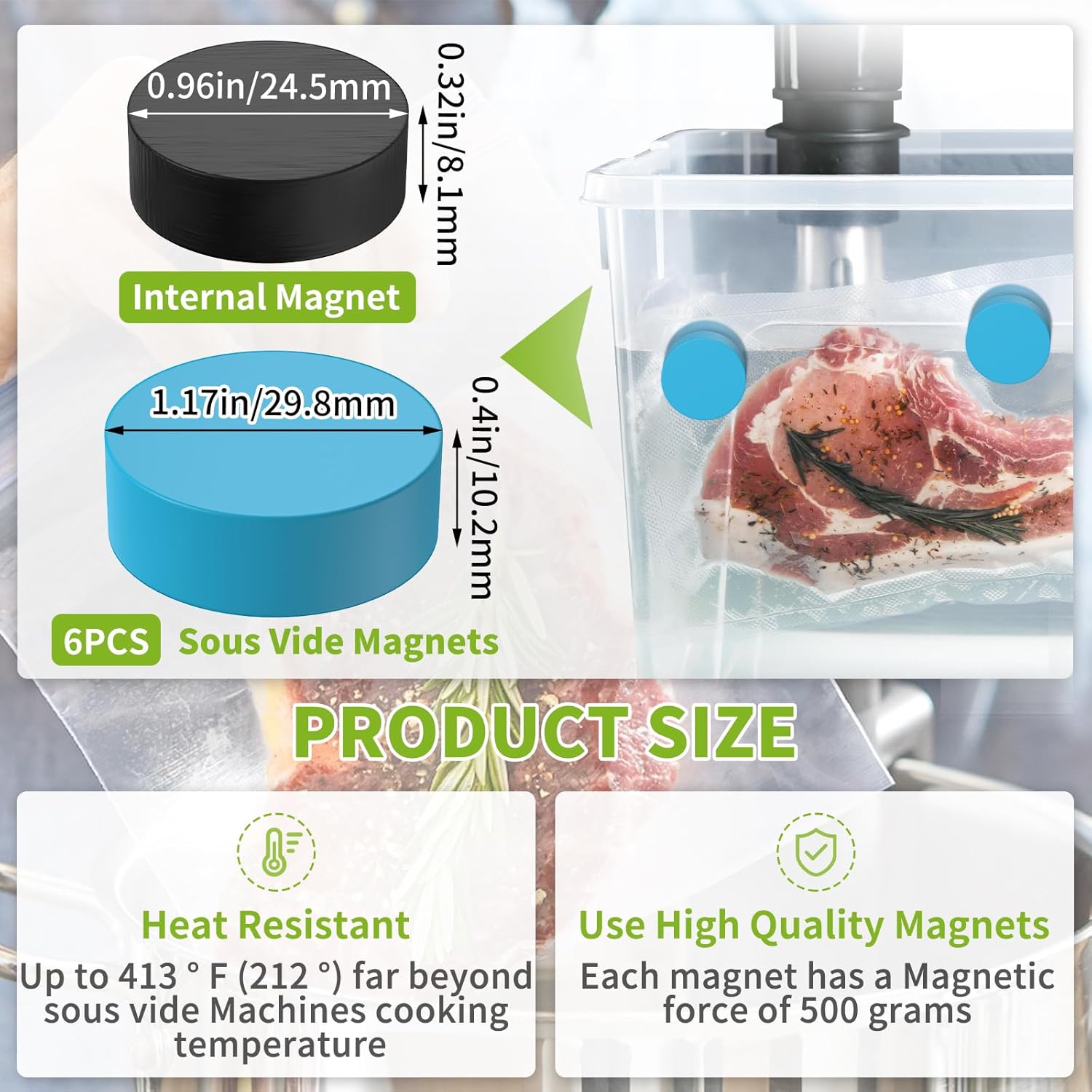 Imanes Sous Vide, paquete de 6 clips magnéticos de peso Sous Vide que funcionan en máquinas Sous Vide para mantener los alimentos sumergidos y