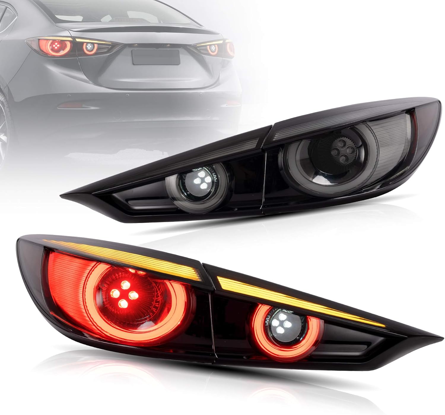 VLAND – Luces traseras LED secuenciales compatibles con Mazda 3 Axela 2014-2018, montaje de lámpara trasera LED de freno de marcha atrás, lente