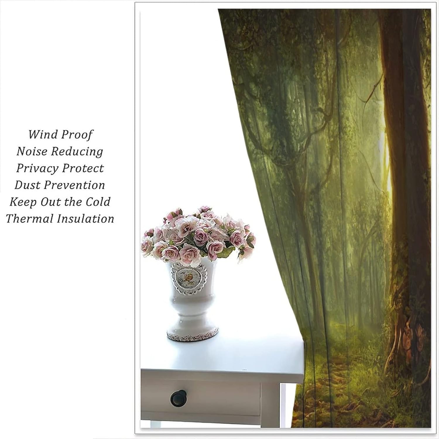 Cortinas de bosque misterioso, luz del sol también bosque tropical, pintura al óleo, estilo dormitorio, sala de estar, decoración impresa, 2
