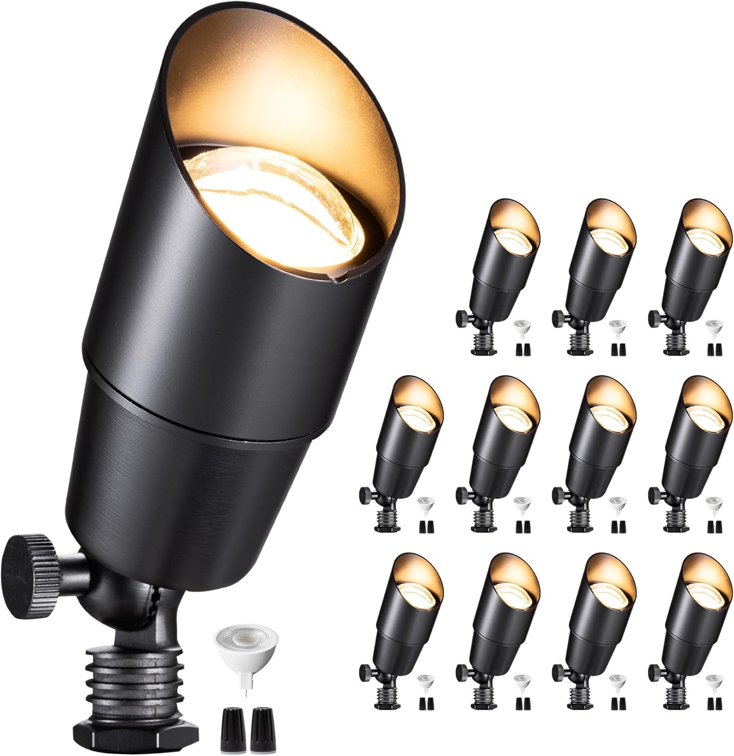 Gardenreet Iluminación de paisaje de latón de bajo voltaje, color negro, 12 V CACC impermeable, luces LED para exteriores, lámpara de iluminación