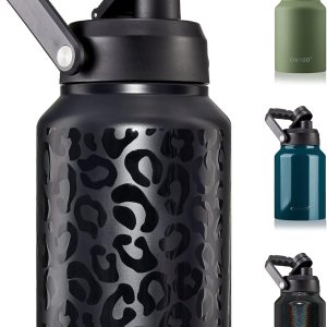 CIVAGO Jarra de agua aislada de medio galón con asa, frasco de agua deportivo de acero inoxidable de 64 onzas, gran cantimplora de metal, leopardo CIVAGO Jarra de agua aislada de medio galón con asa, frasco de agua deportivo de acero inoxidable de 64 onzas, gran cantimplora de metal, leopardo