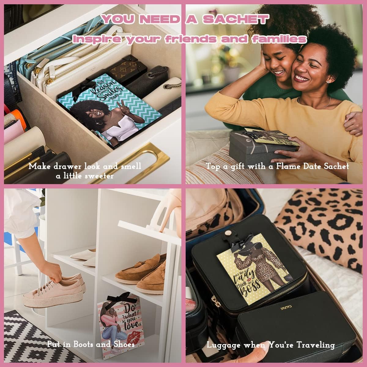 Paquete de 6 sobres con aroma de rosas inspiradoras para cajones y armarios, desodorante y eliminador de olores, regalos motivacionales para madres,