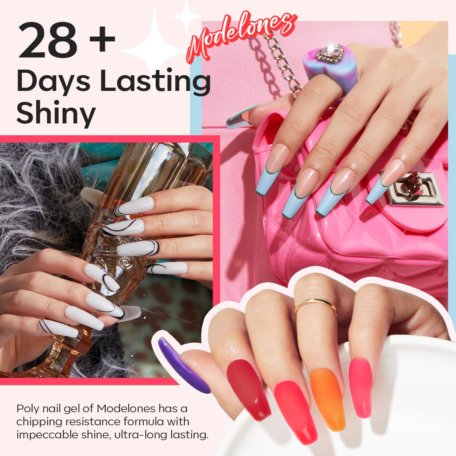 Modelones Kit de 133 piezas de gel de uñas de polietileno, kit de gel de extensión de 32 colores con base de lámpara de uñas y capa superior, kit de